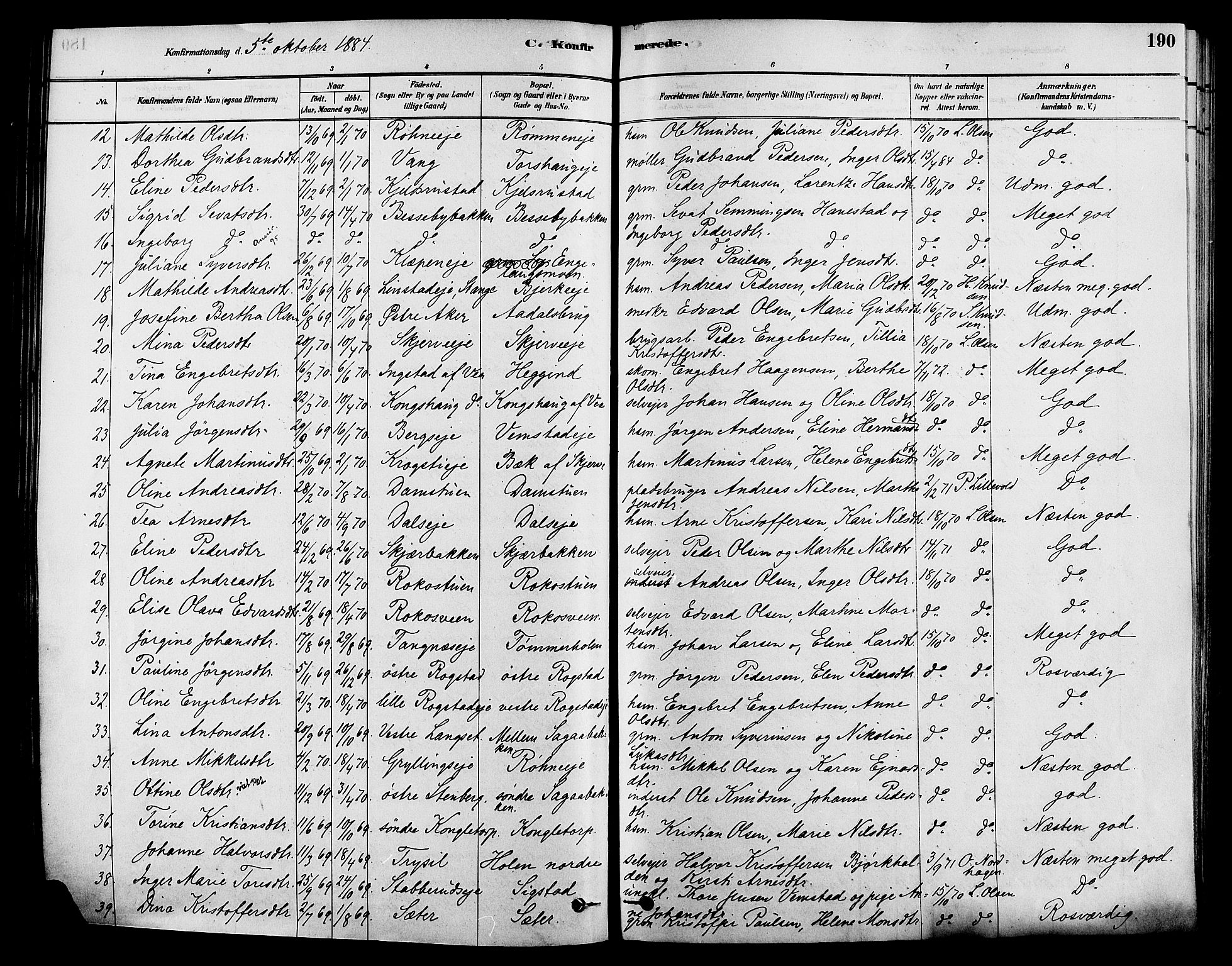 Løten prestekontor, AV/SAH-PREST-022/K/Ka/L0009: Parish register (official) no. 9, 1878-1891, p. 190