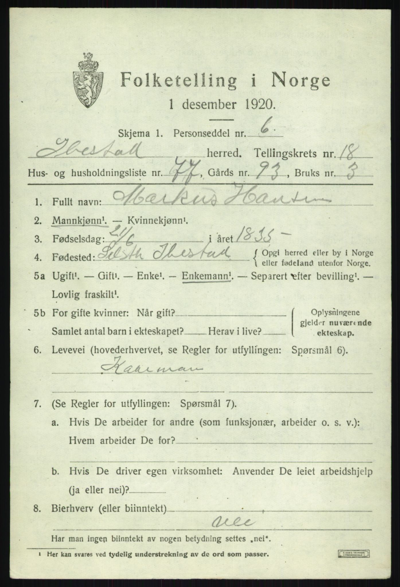 SATØ, 1920 census for Ibestad, 1920, p. 10660