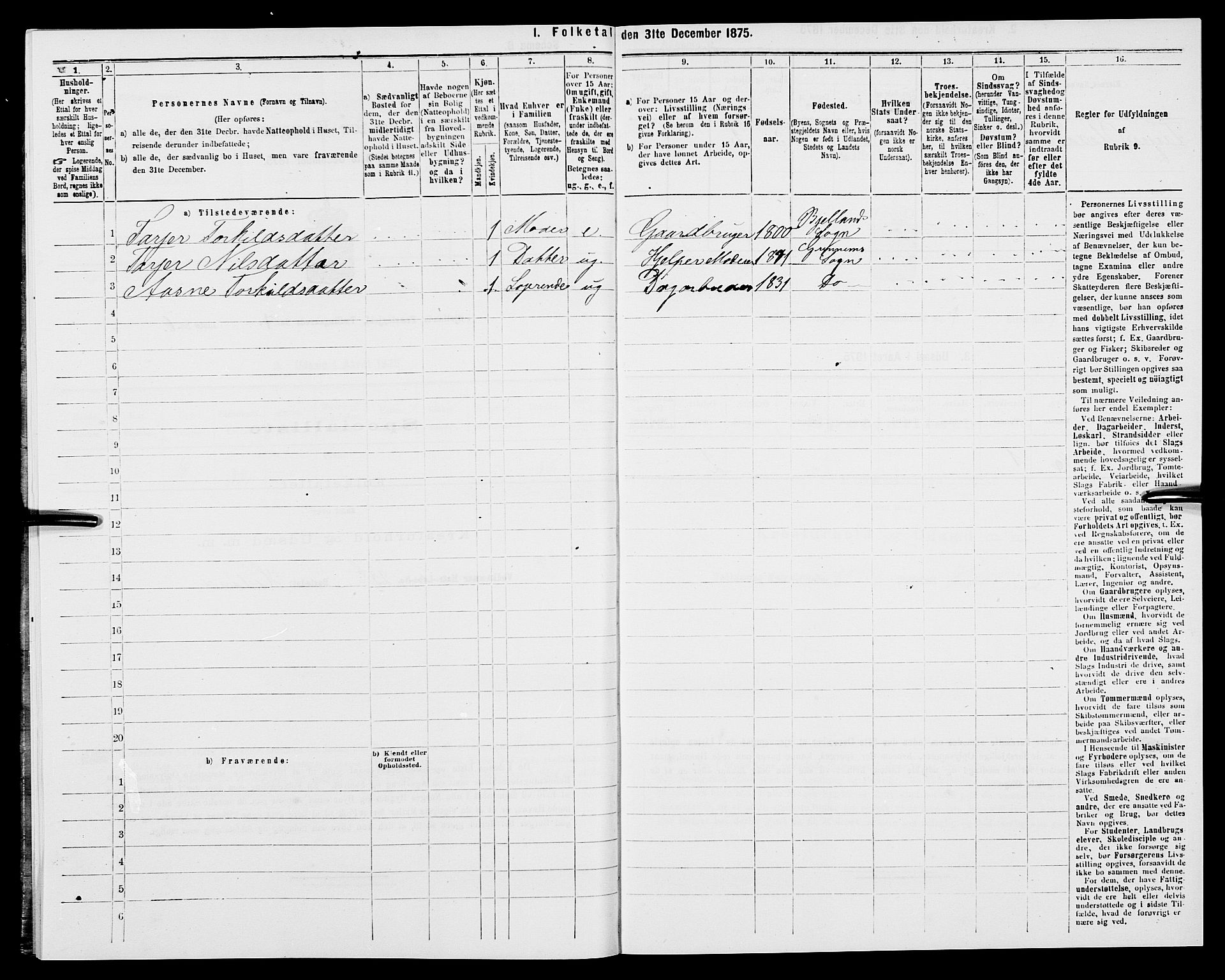 SAK, 1875 census for 1024P Bjelland, 1875, p. 402