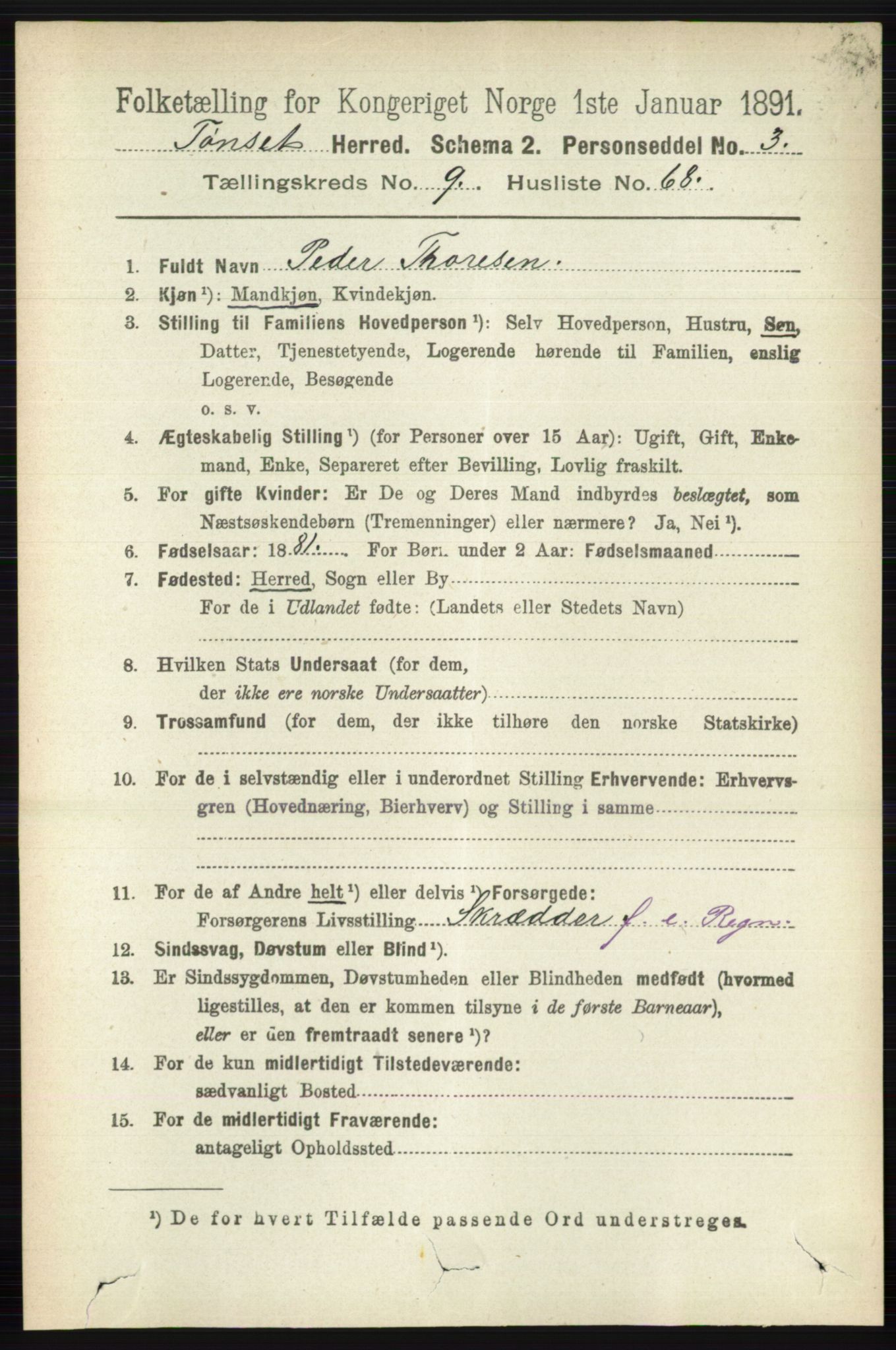 RA, 1891 census for 0437 Tynset, 1891, p. 2803