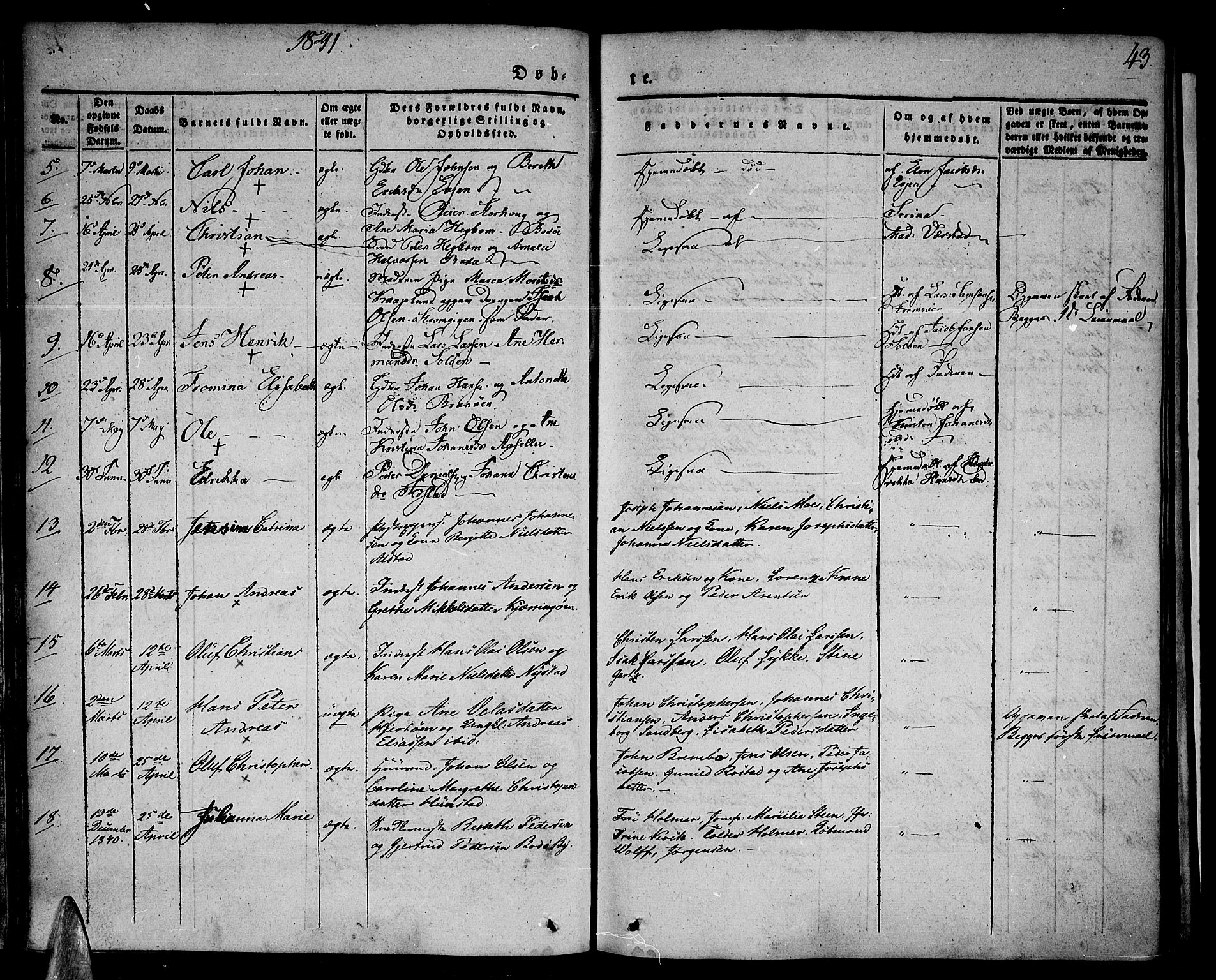 Ministerialprotokoller, klokkerbøker og fødselsregistre - Nordland, AV/SAT-A-1459/801/L0006: Parish register (official) no. 801A06, 1834-1845, p. 43