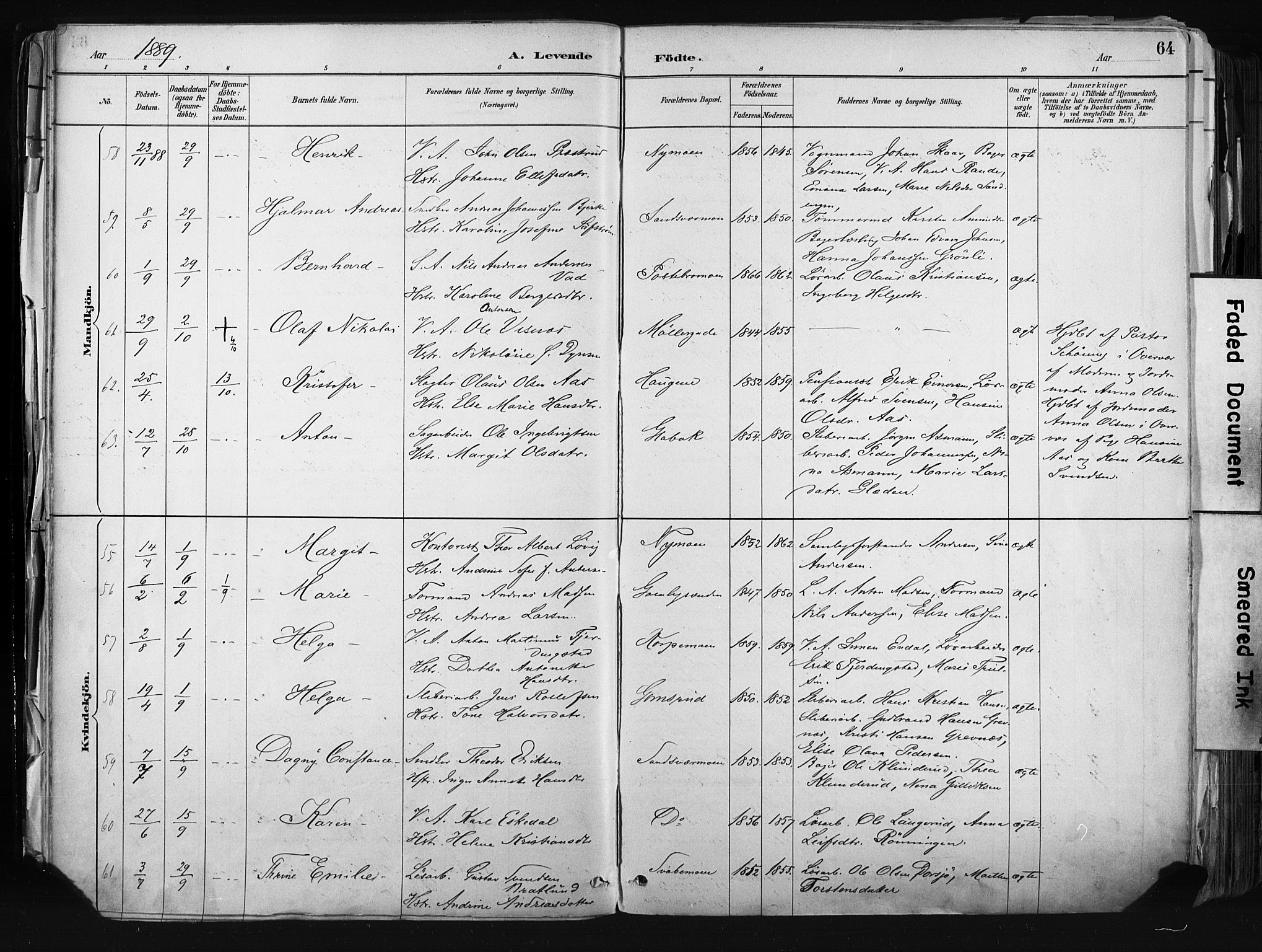 Kongsberg kirkebøker, AV/SAKO-A-22/F/Fb/L0002: Parish register (official) no. II 2, 1886-1896, p. 64