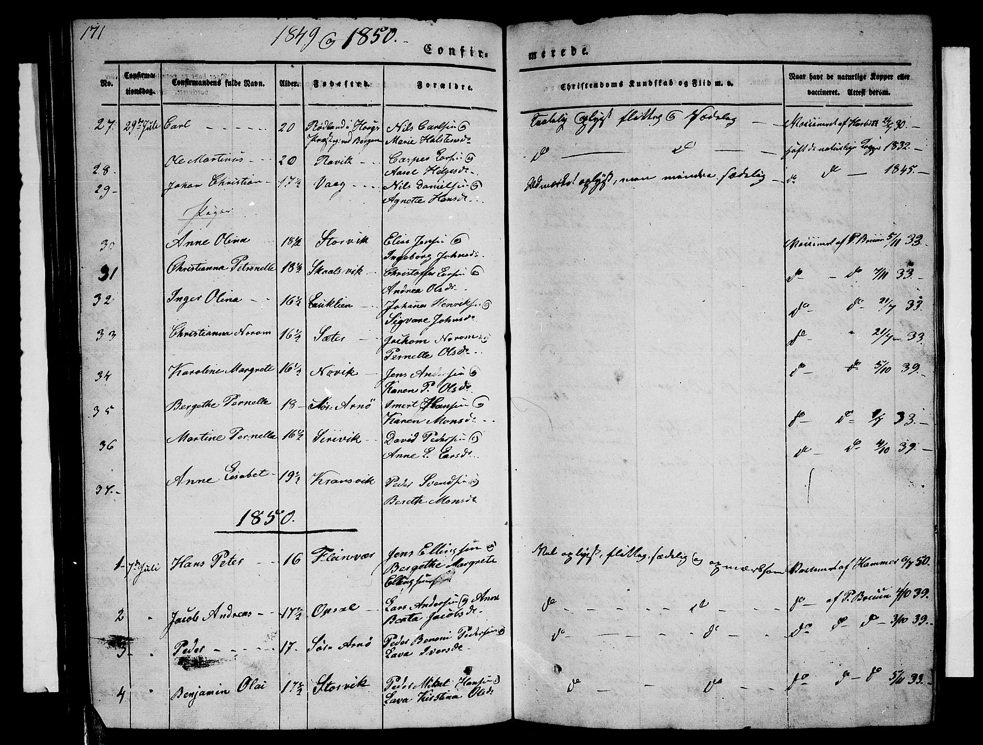 Ministerialprotokoller, klokkerbøker og fødselsregistre - Nordland, SAT/A-1459/805/L0106: Parish register (copy) no. 805C02, 1841-1861, p. 171