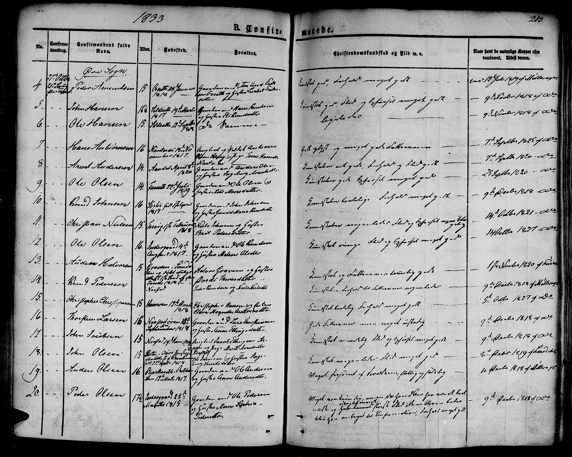 Ministerialprotokoller, klokkerbøker og fødselsregistre - Møre og Romsdal, AV/SAT-A-1454/586/L0983: Parish register (official) no. 586A09, 1829-1843, p. 213