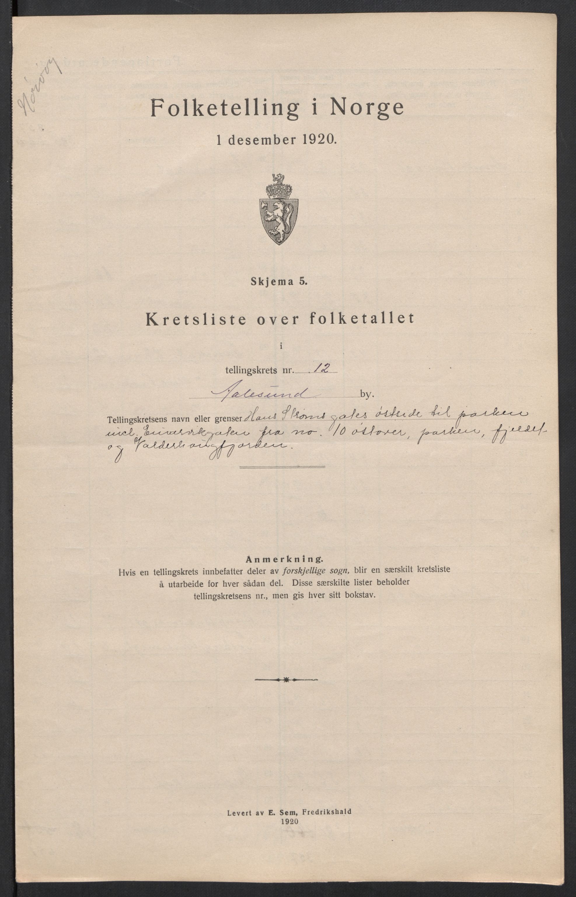 SAT, 1920 census for Ålesund, 1920, p. 39