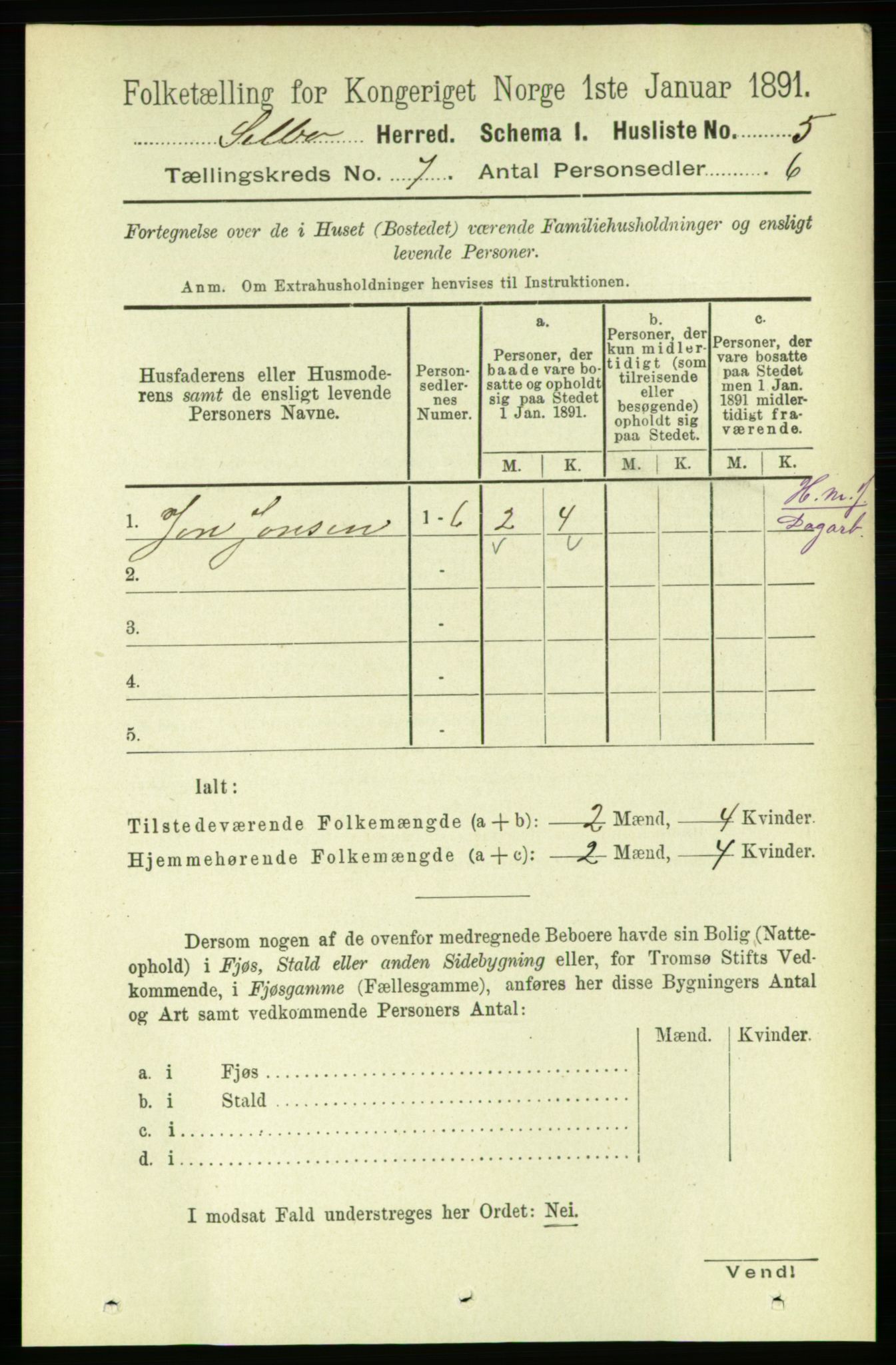 RA, 1891 census for 1664 Selbu, 1891, p. 2525