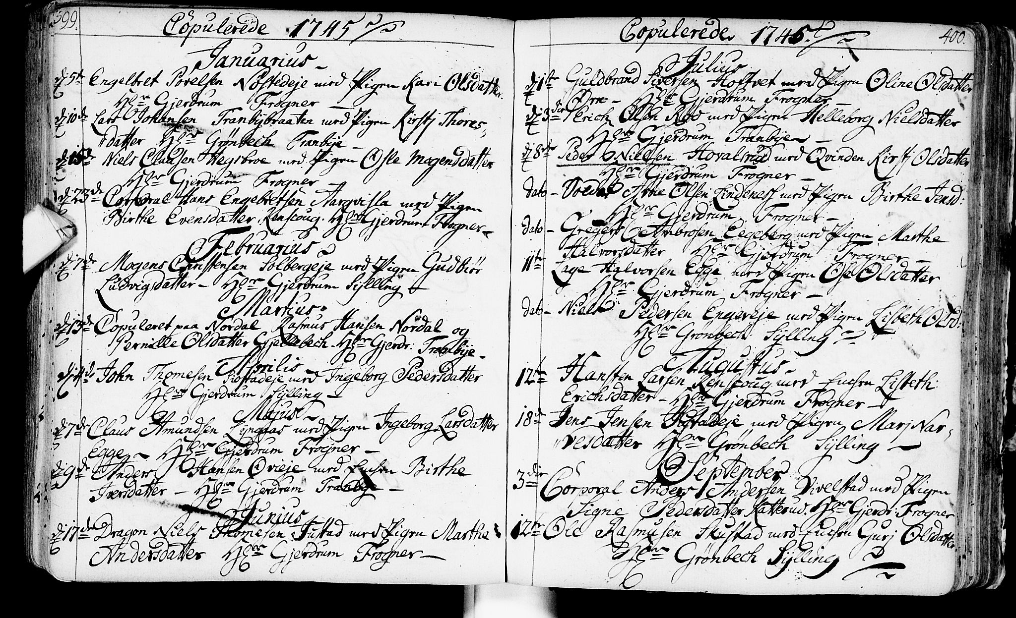 Lier kirkebøker, AV/SAKO-A-230/F/Fa/L0003: Parish register (official) no. I 3, 1727-1748, p. 399-400