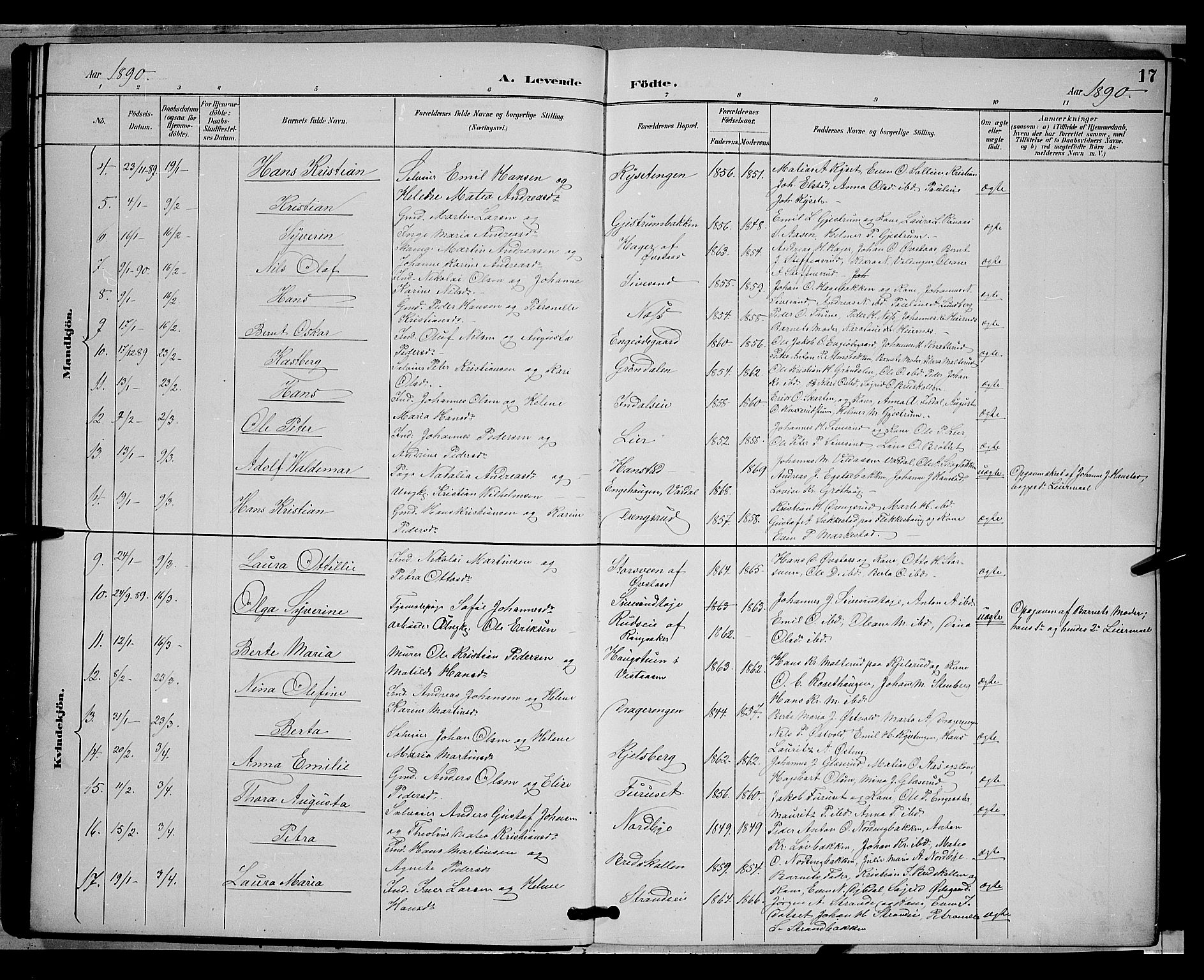 Vestre Toten prestekontor, AV/SAH-PREST-108/H/Ha/Hab/L0009: Parish register (copy) no. 9, 1888-1900, p. 17