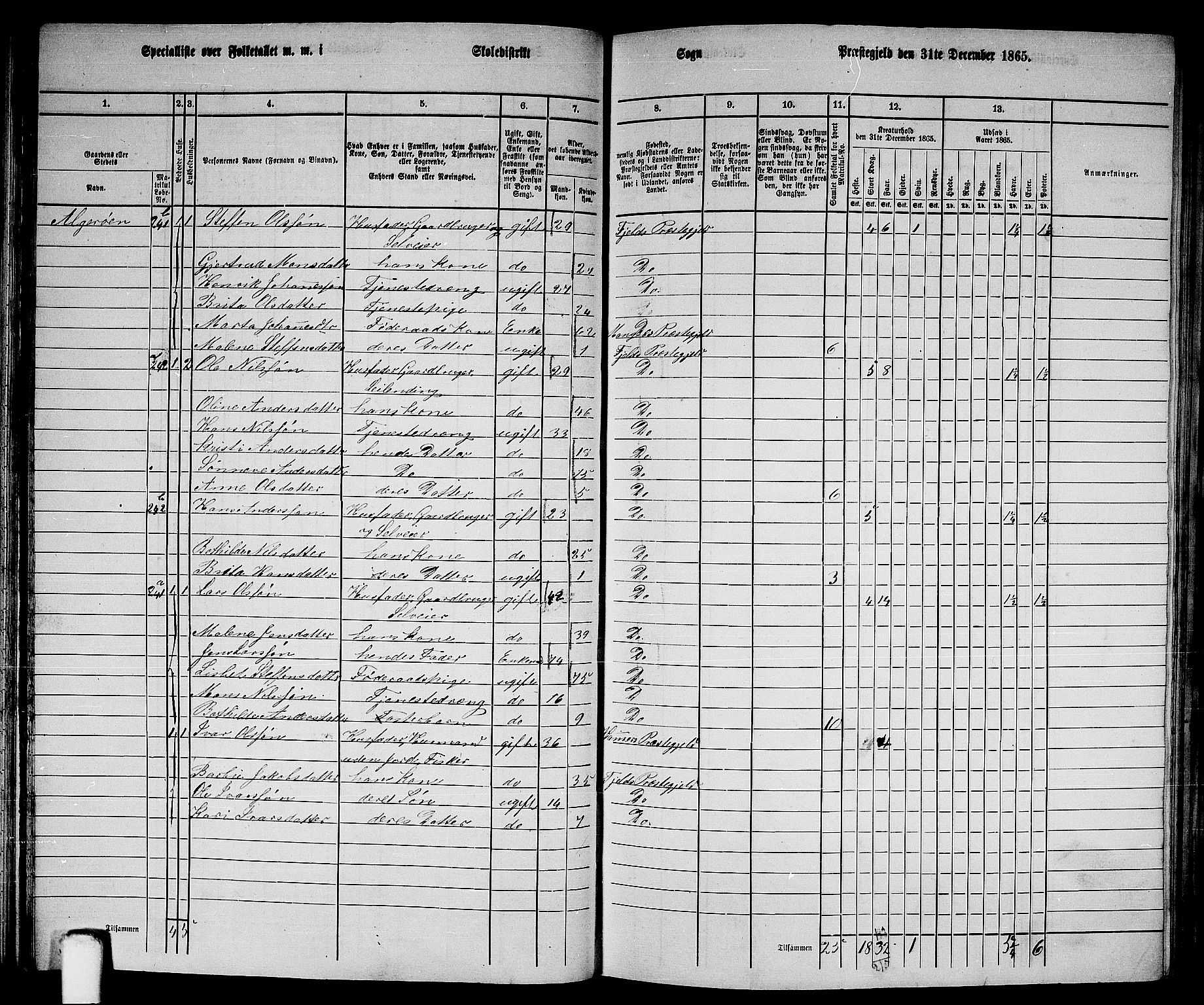 RA, 1865 census for Fjell, 1865, p. 79