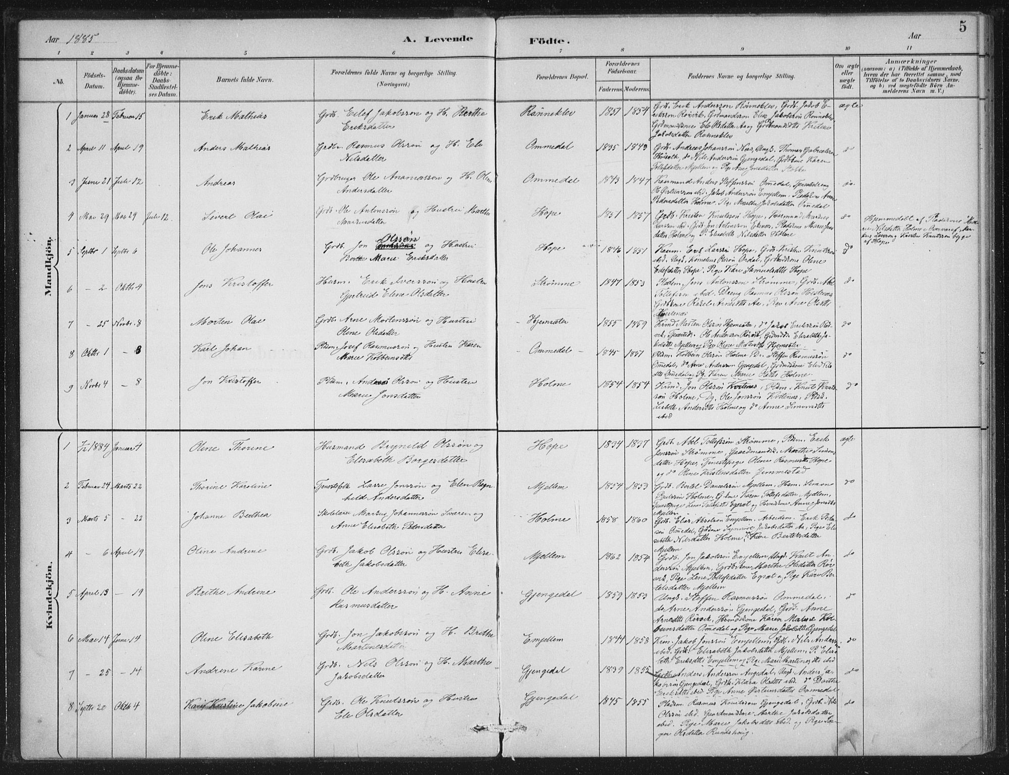 Gloppen sokneprestembete, SAB/A-80101/H/Haa/Haae/L0001: Parish register (official) no. E  1, 1885-1904, p. 5