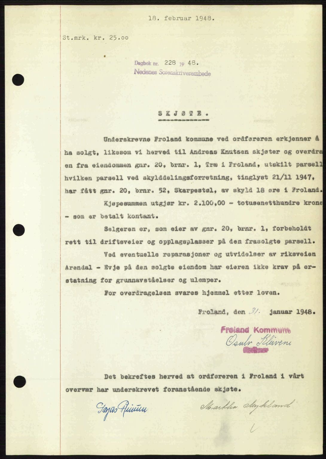 Nedenes sorenskriveri, SAK/1221-0006/G/Gb/Gba/L0058: Mortgage book no. A10, 1947-1948, Diary no: : 228/1948