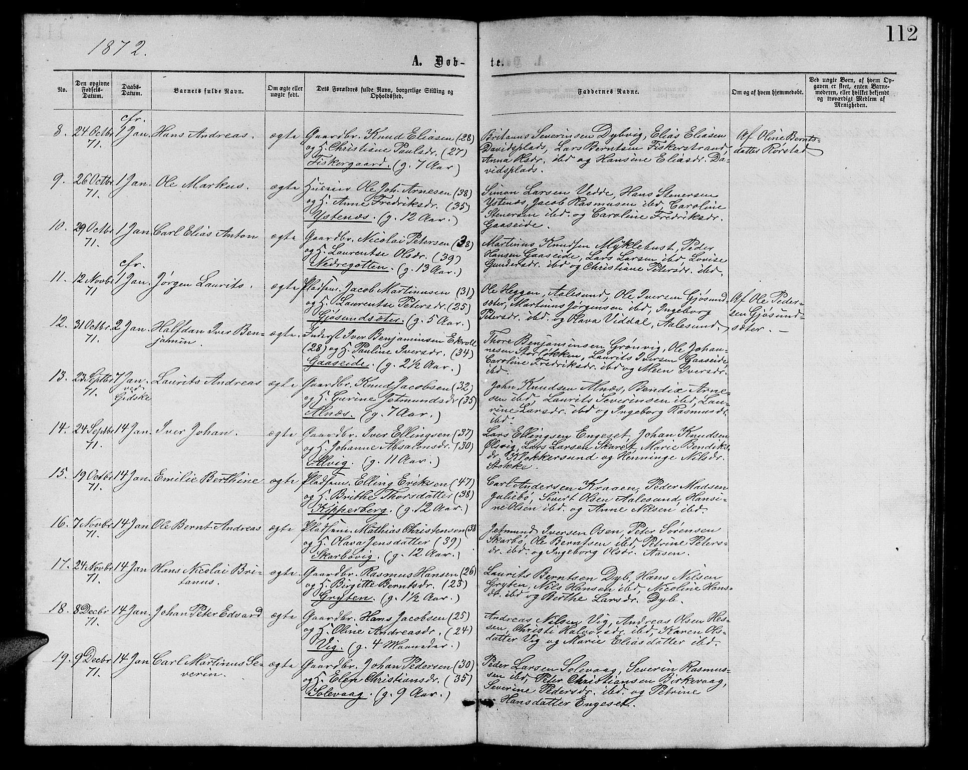 Ministerialprotokoller, klokkerbøker og fødselsregistre - Møre og Romsdal, AV/SAT-A-1454/528/L0428: Parish register (copy) no. 528C09, 1864-1880, p. 112