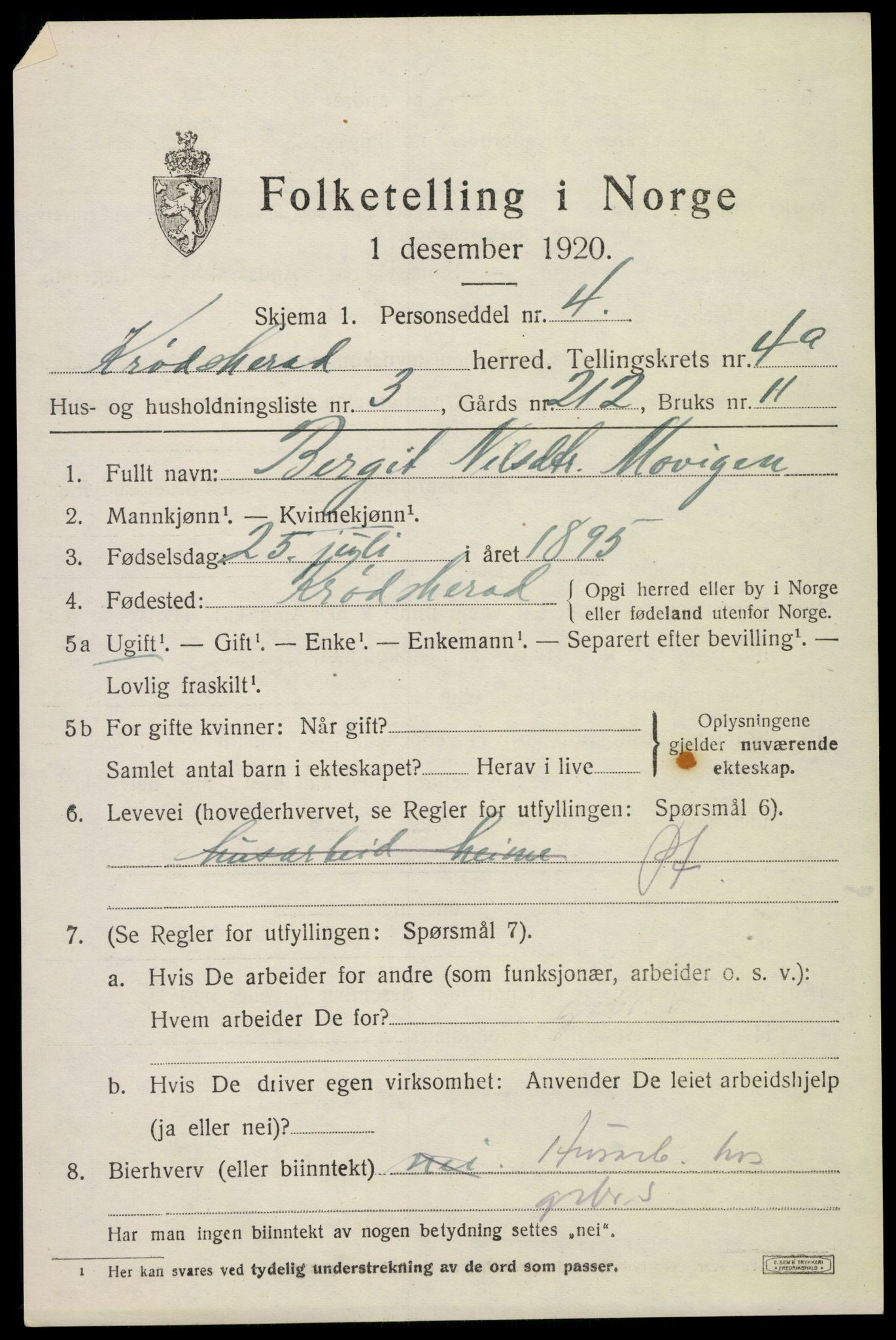 SAKO, 1920 census for Krødsherad, 1920, p. 4575