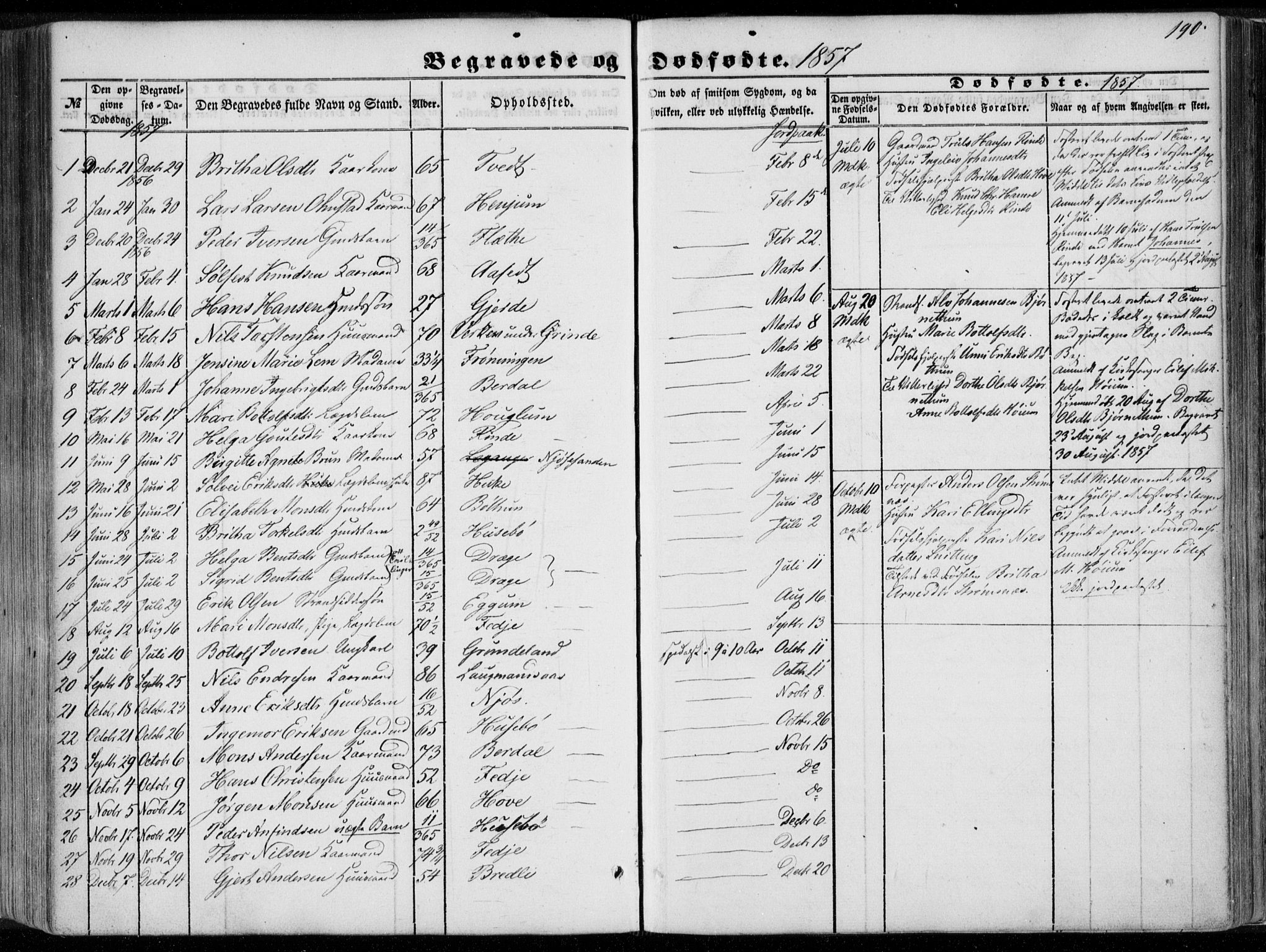 Leikanger sokneprestembete, AV/SAB-A-81001/H/Haa/Haaa/L0008: Parish register (official) no. A 8, 1852-1868, p. 190