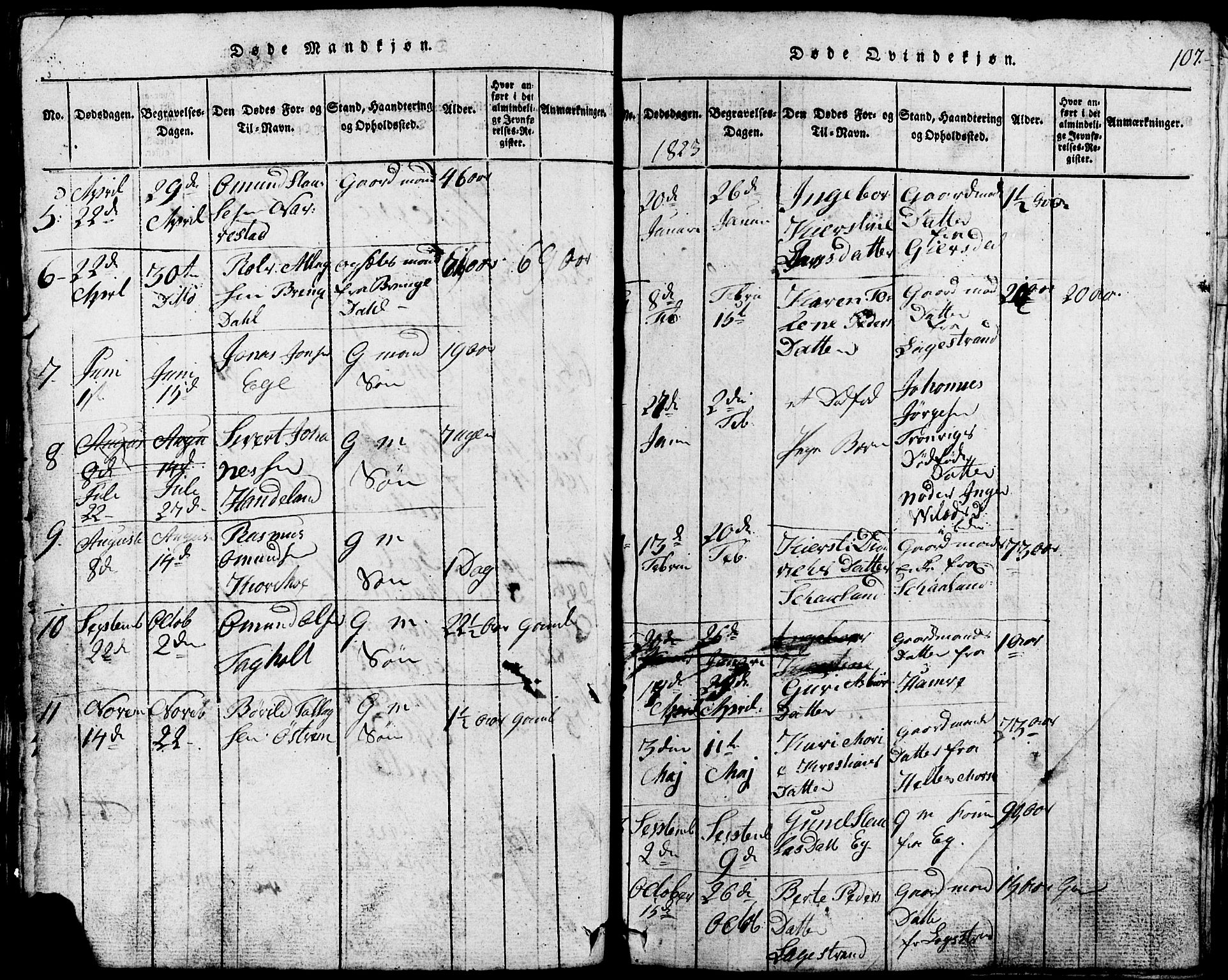 Lund sokneprestkontor, SAST/A-101809/S07/L0002: Parish register (copy) no. B 2, 1816-1832, p. 107