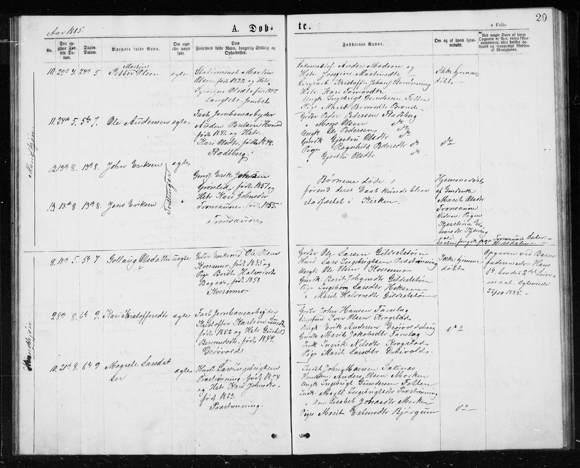 Ministerialprotokoller, klokkerbøker og fødselsregistre - Sør-Trøndelag, SAT/A-1456/685/L0977: Parish register (copy) no. 685C02, 1879-1890, p. 29