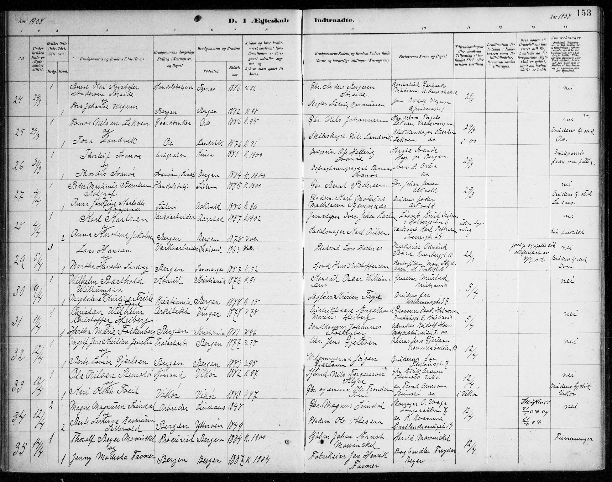 Johanneskirken sokneprestembete, SAB/A-76001/H/Haa/L0012: Parish register (official) no. D 1, 1885-1912, p. 153