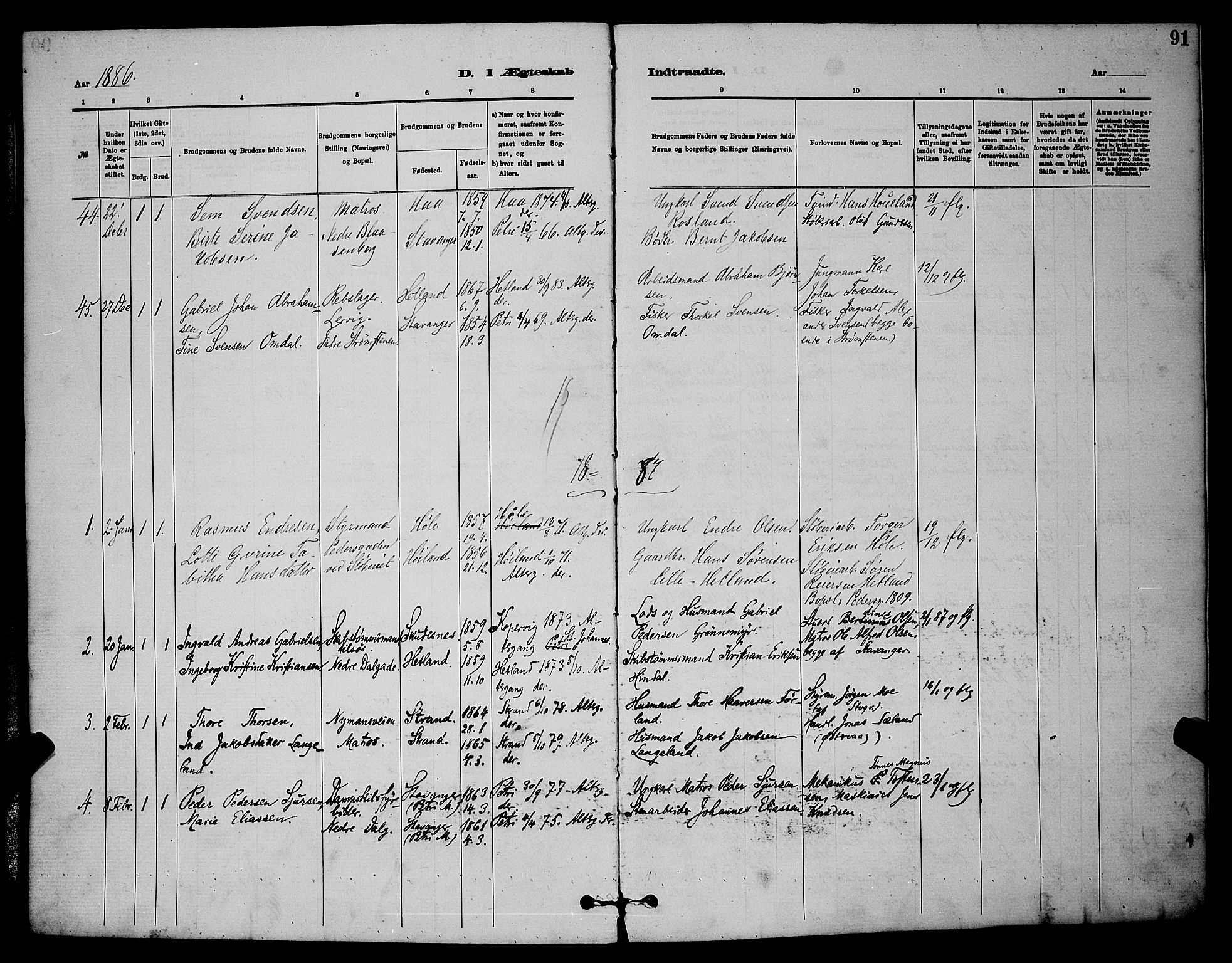 St. Johannes sokneprestkontor, AV/SAST-A-101814/001/30/30BB/L0001: Parish register (copy) no. B 1, 1885-1897, p. 91