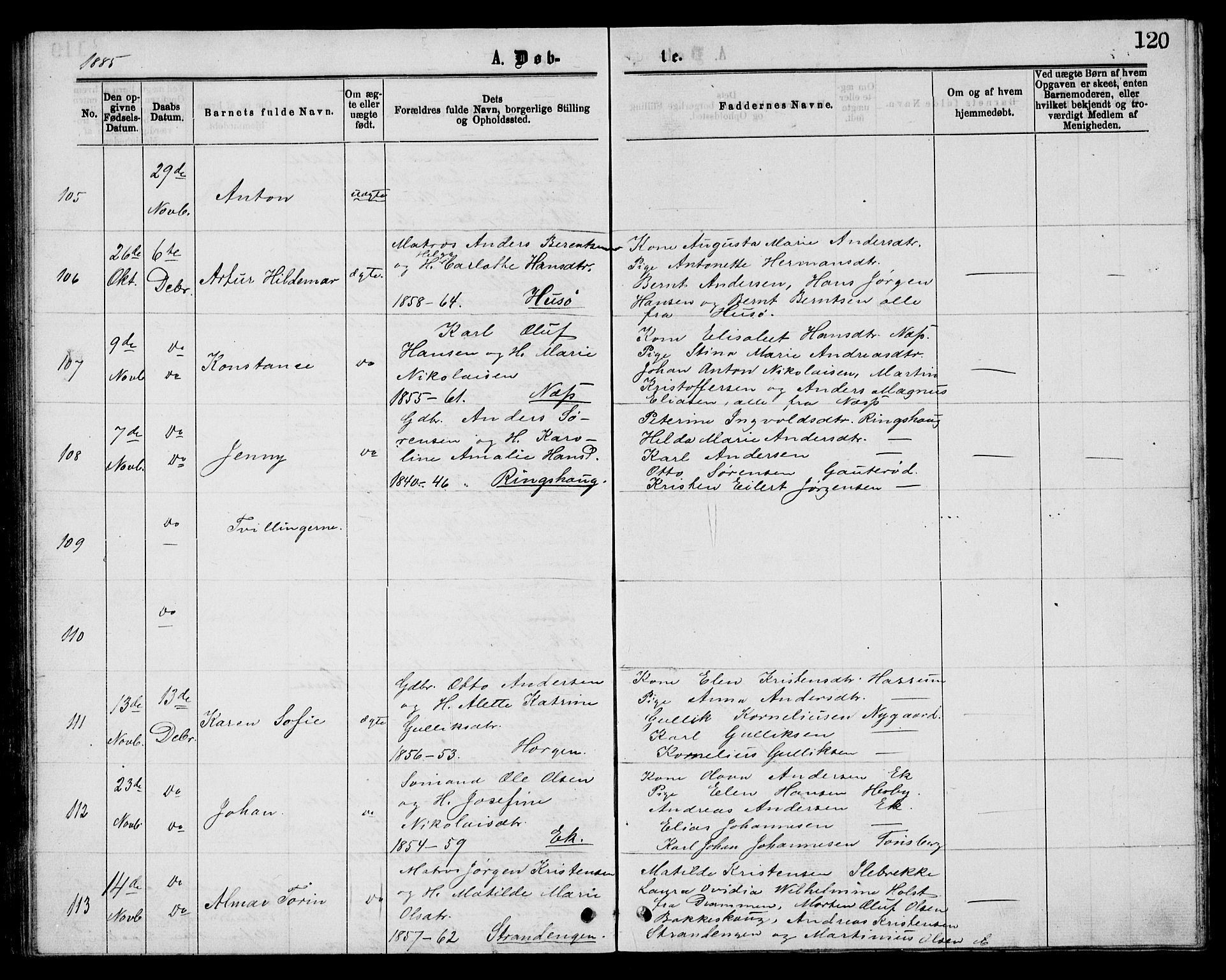 Sem kirkebøker, AV/SAKO-A-5/G/Gb/L0001: Parish register (copy) no. II 1, 1877-1885, p. 120