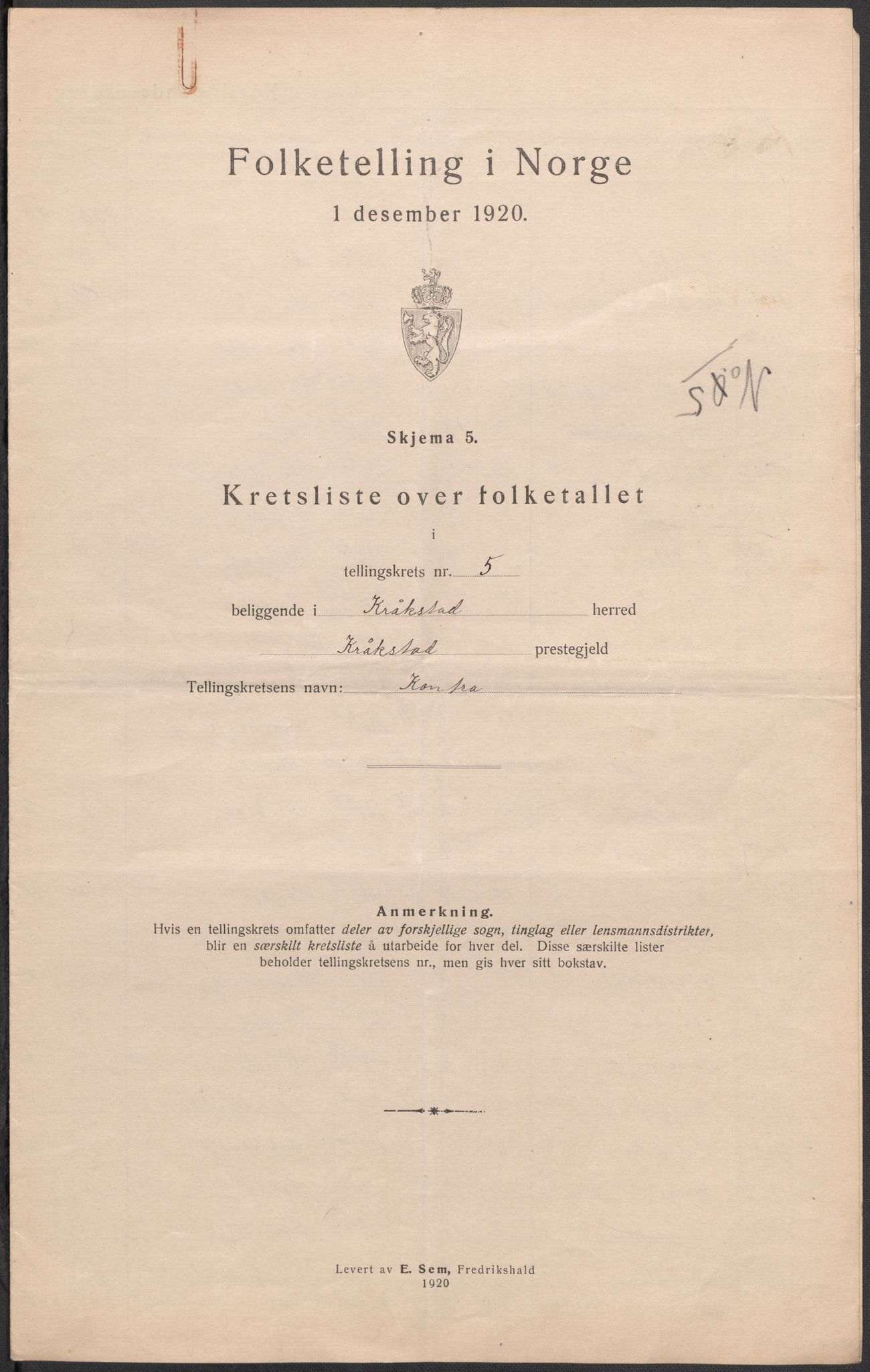SAO, 1920 census for Kråkstad, 1920, p. 20