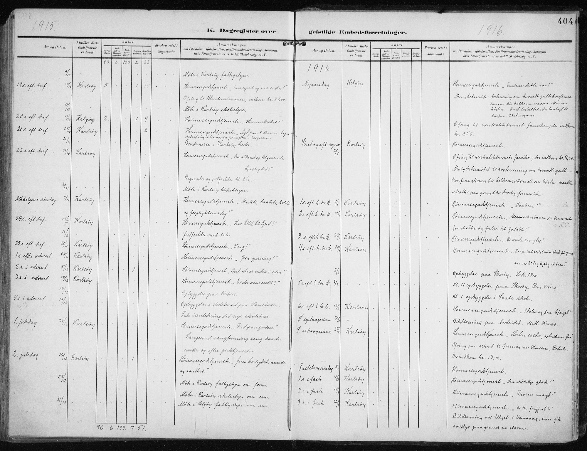 Karlsøy sokneprestembete, SATØ/S-1299/H/Ha/Haa/L0014kirke: Parish register (official) no. 14, 1903-1917, p. 404
