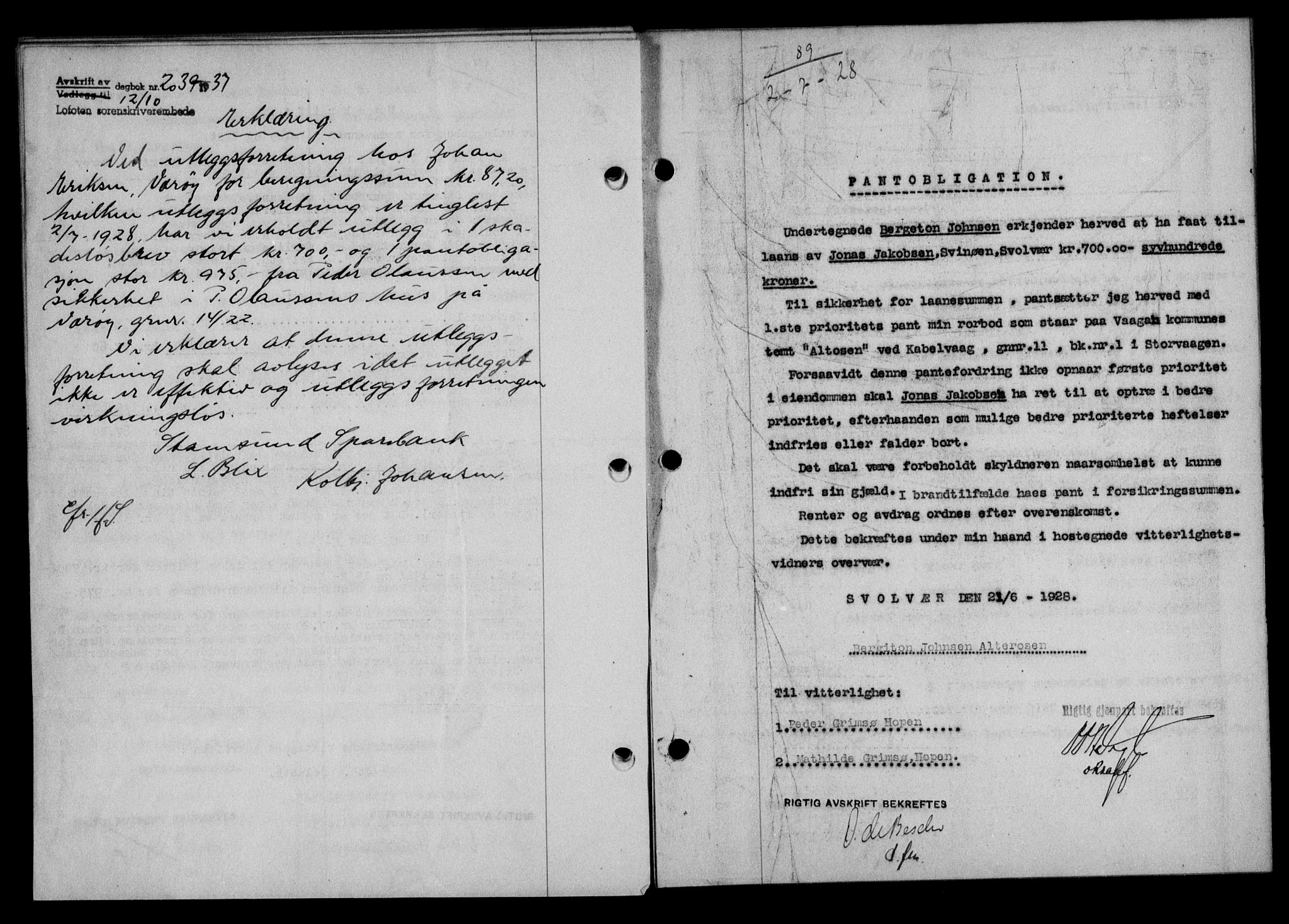 Lofoten sorenskriveri, SAT/A-0017/1/2/2C/L0018b: Mortgage book no. 18b, 1928-1928, Deed date: 02.07.1928