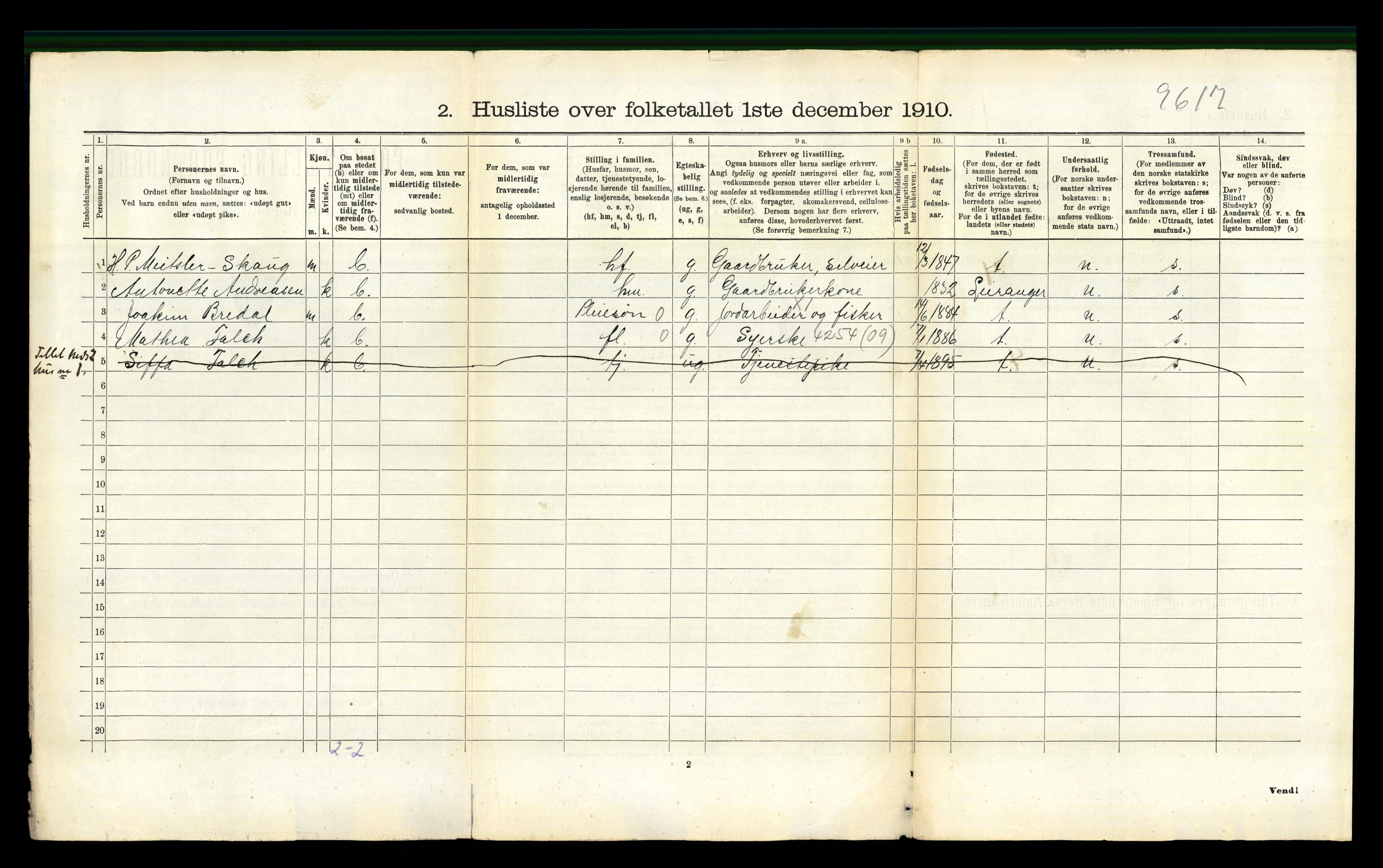 RA, 1910 census for Steigen, 1910, p. 110