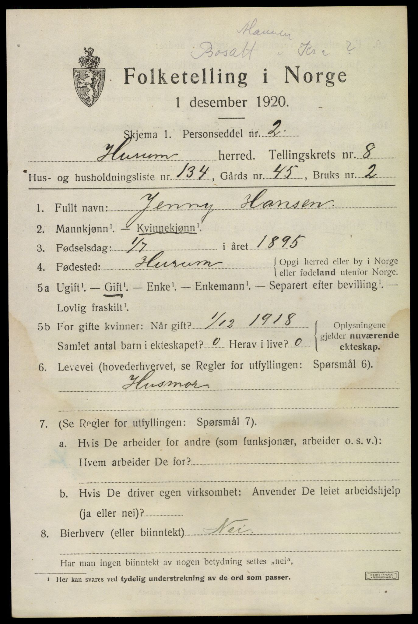SAKO, 1920 census for Hurum, 1920, p. 11858