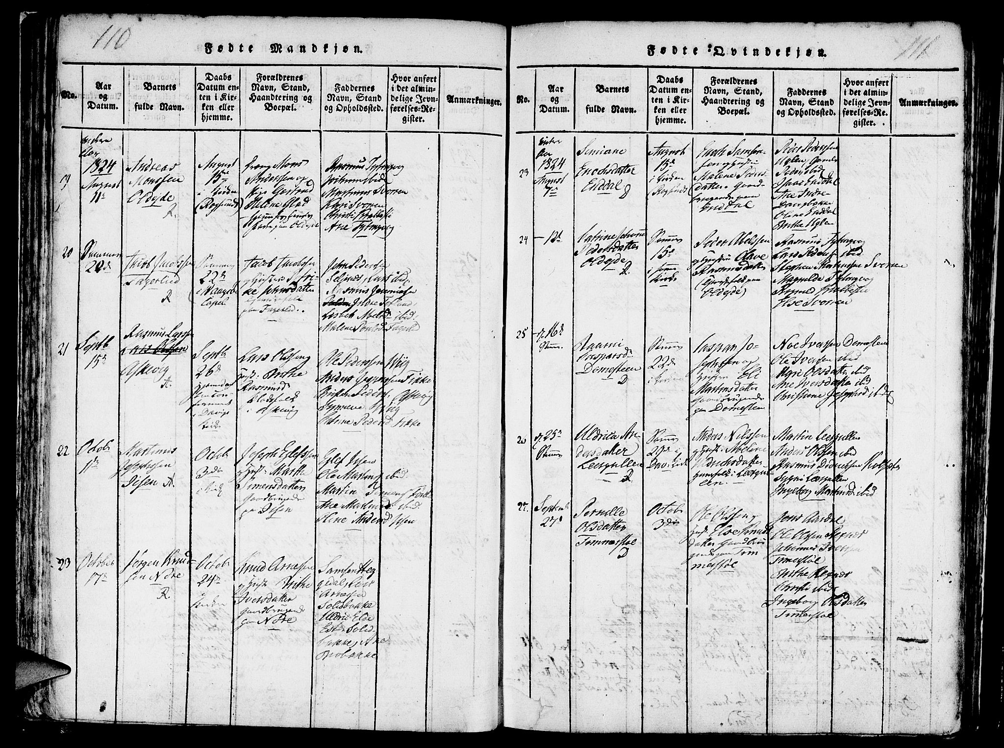 Davik sokneprestembete, AV/SAB-A-79701/H/Haa/Haaa/L0003: Parish register (official) no. A 3, 1816-1830, p. 110-111