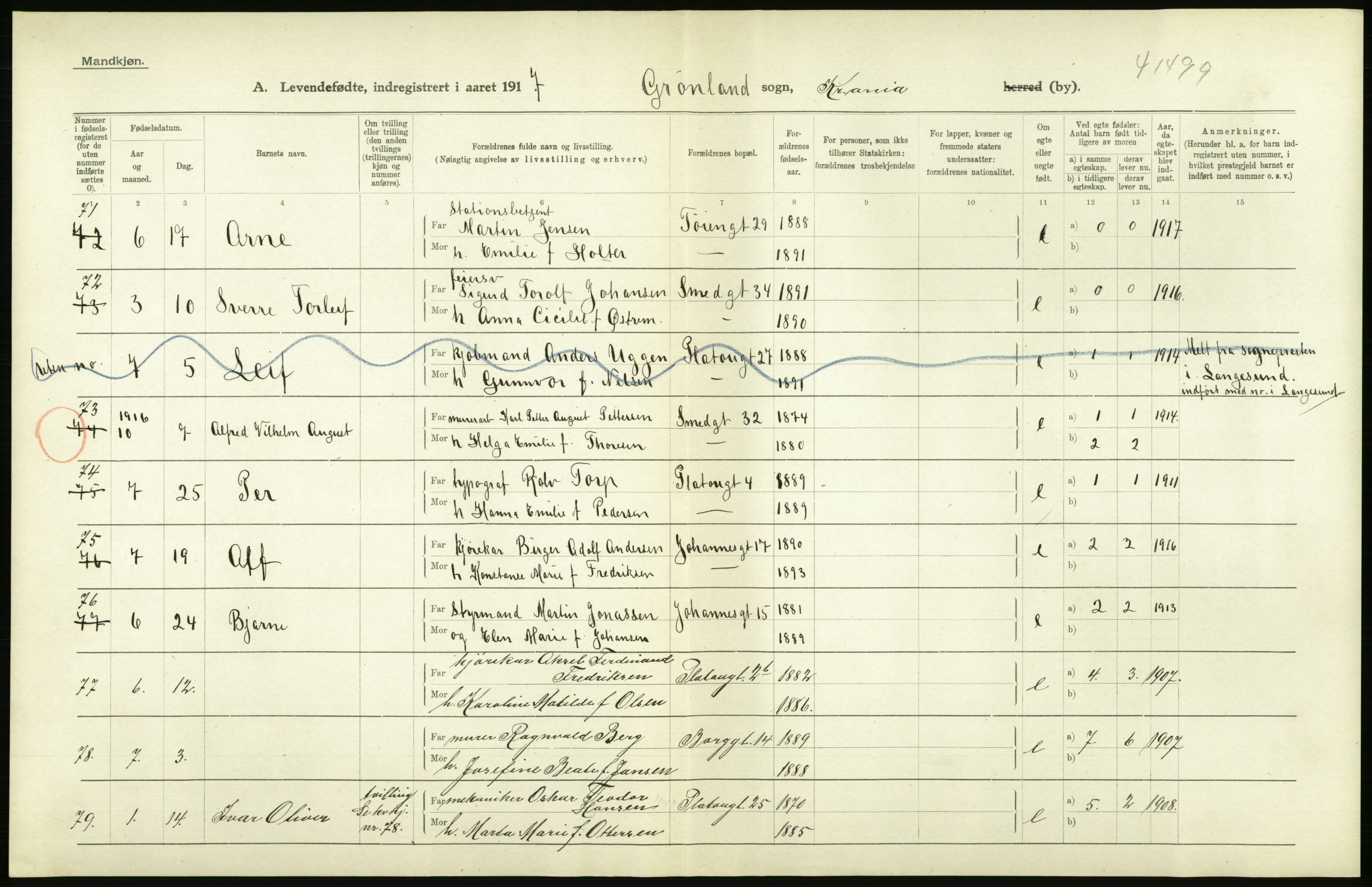 Statistisk sentralbyrå, Sosiodemografiske emner, Befolkning, AV/RA-S-2228/D/Df/Dfb/Dfbg/L0006: Kristiania: Levendefødte menn og kvinner., 1917, p. 18