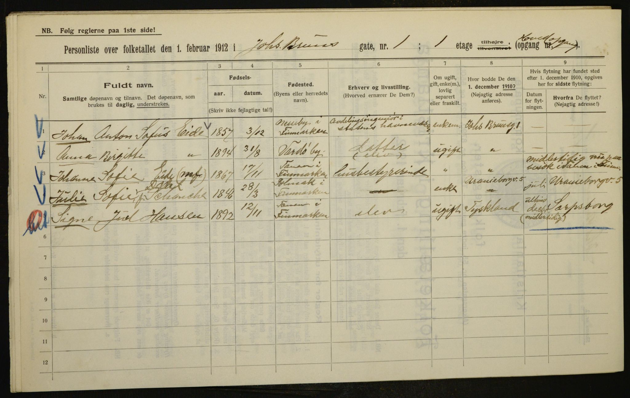 OBA, Municipal Census 1912 for Kristiania, 1912, p. 47329