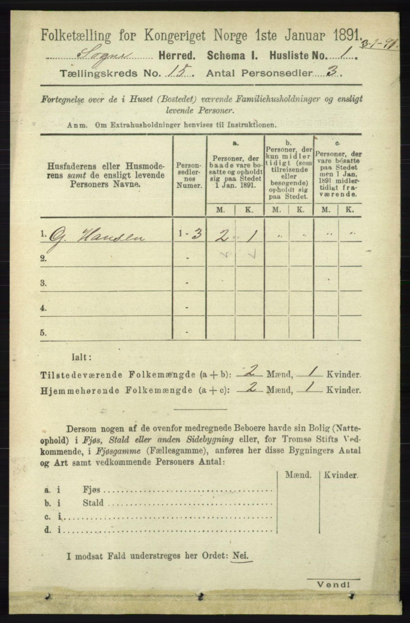 RA, 1891 census for 1018 Søgne, 1891, p. 3798