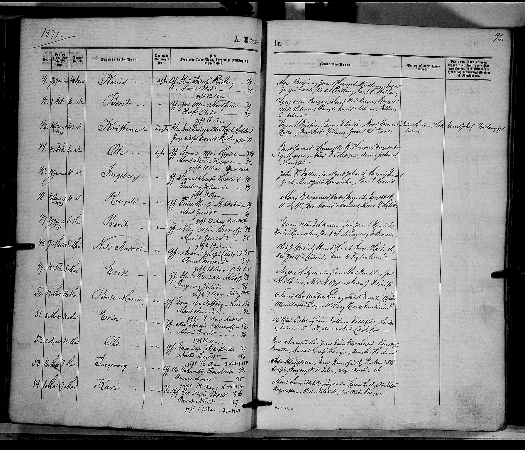 Nord-Aurdal prestekontor, AV/SAH-PREST-132/H/Ha/Haa/L0008: Parish register (official) no. 8, 1863-1875, p. 98