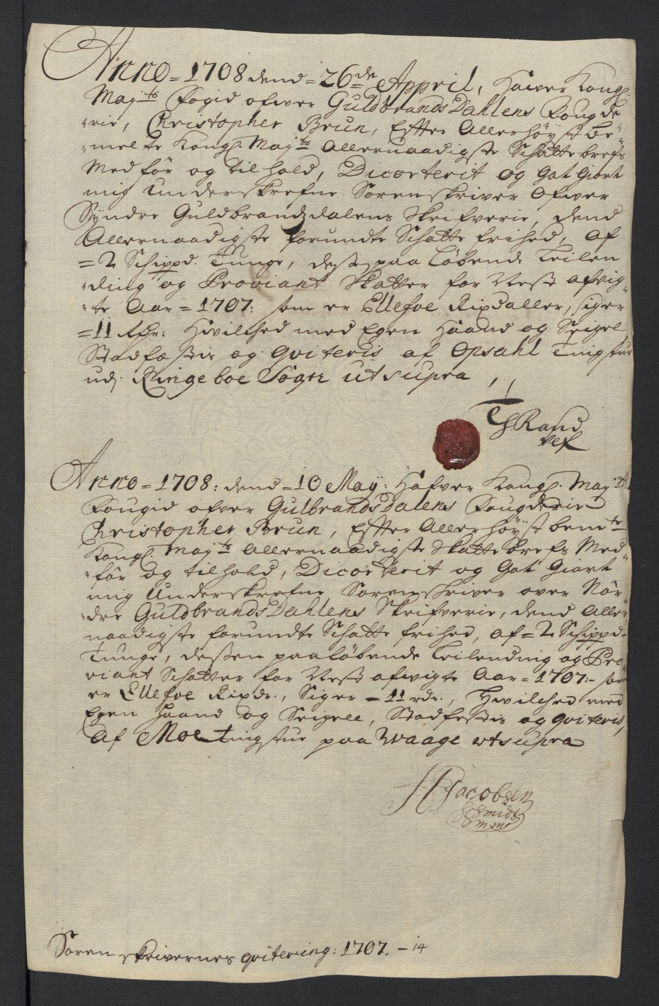 Rentekammeret inntil 1814, Reviderte regnskaper, Fogderegnskap, AV/RA-EA-4092/R17/L1178: Fogderegnskap Gudbrandsdal, 1705-1707, p. 339