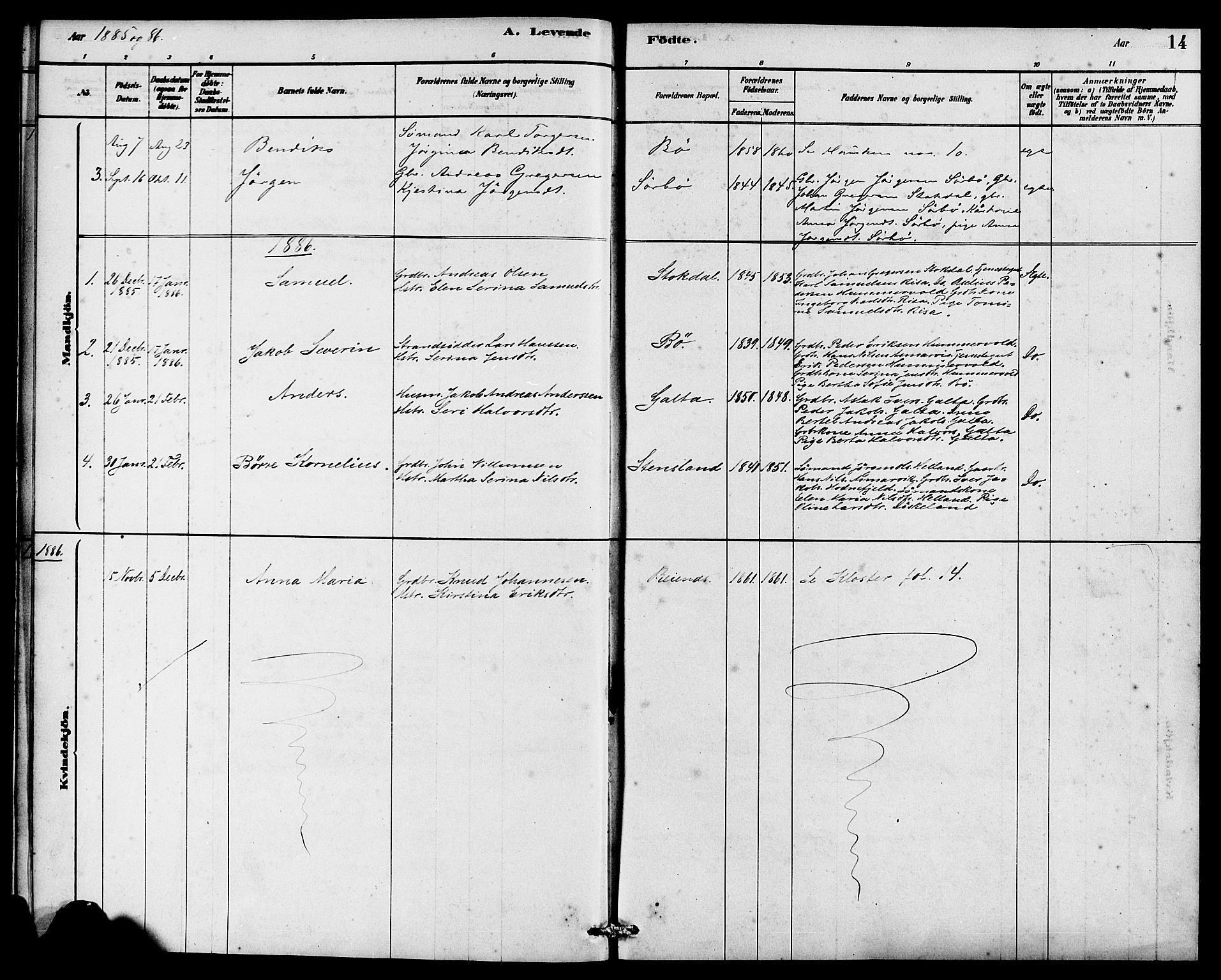 Rennesøy sokneprestkontor, SAST/A -101827/H/Ha/Haa/L0008: Parish register (official) no. A 8, 1878-1890, p. 14