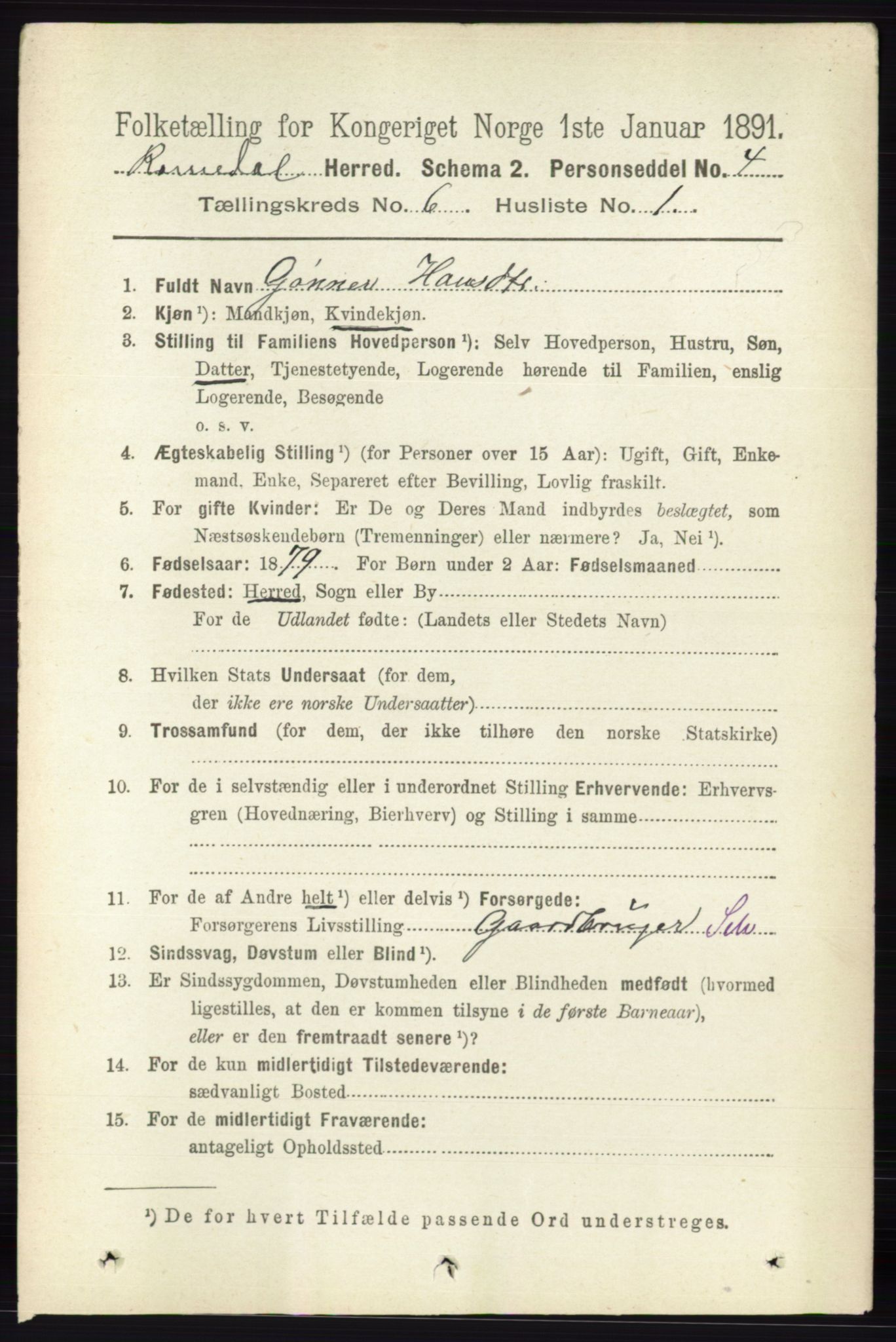 RA, 1891 census for 0416 Romedal, 1891, p. 2955