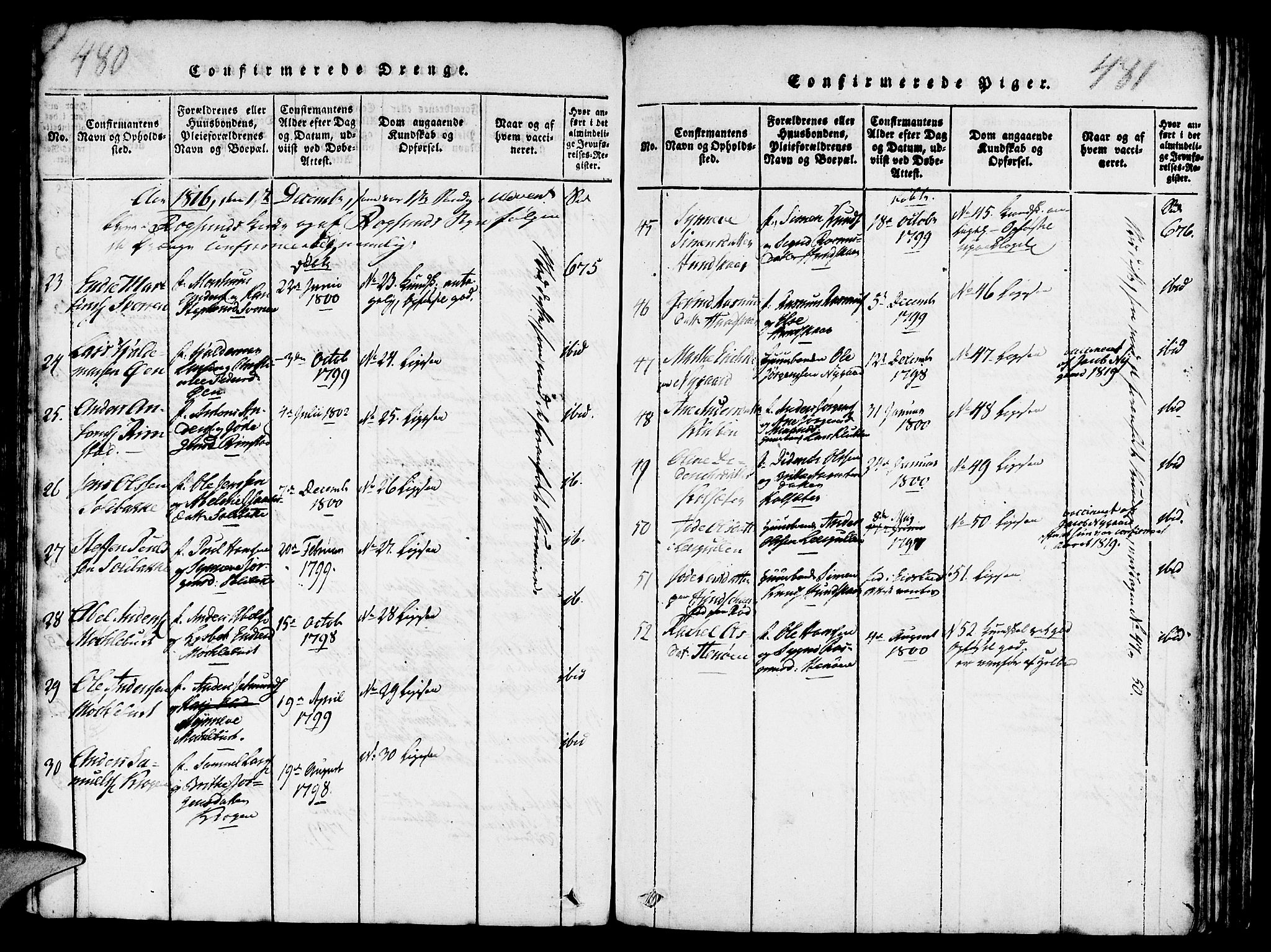 Davik sokneprestembete, AV/SAB-A-79701/H/Haa/Haaa/L0003: Parish register (official) no. A 3, 1816-1830, p. 480-481