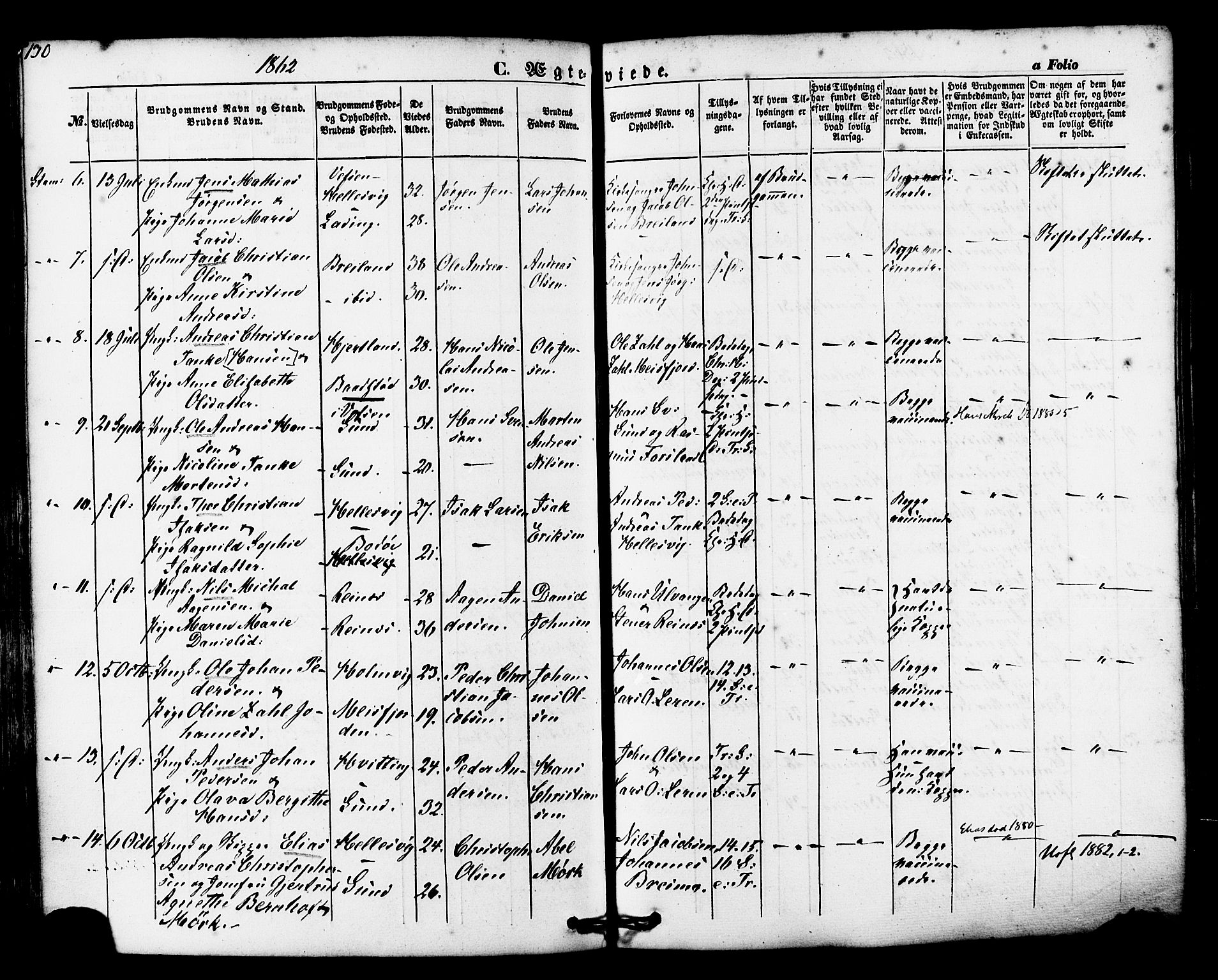 Ministerialprotokoller, klokkerbøker og fødselsregistre - Nordland, AV/SAT-A-1459/830/L0448: Parish register (official) no. 830A12, 1855-1878, p. 130