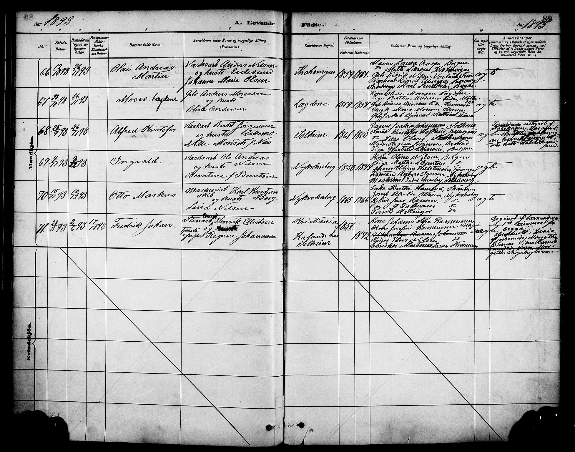 Årstad Sokneprestembete, AV/SAB-A-79301/H/Haa/L0001: Parish register (official) no. A 1, 1886-1901, p. 89