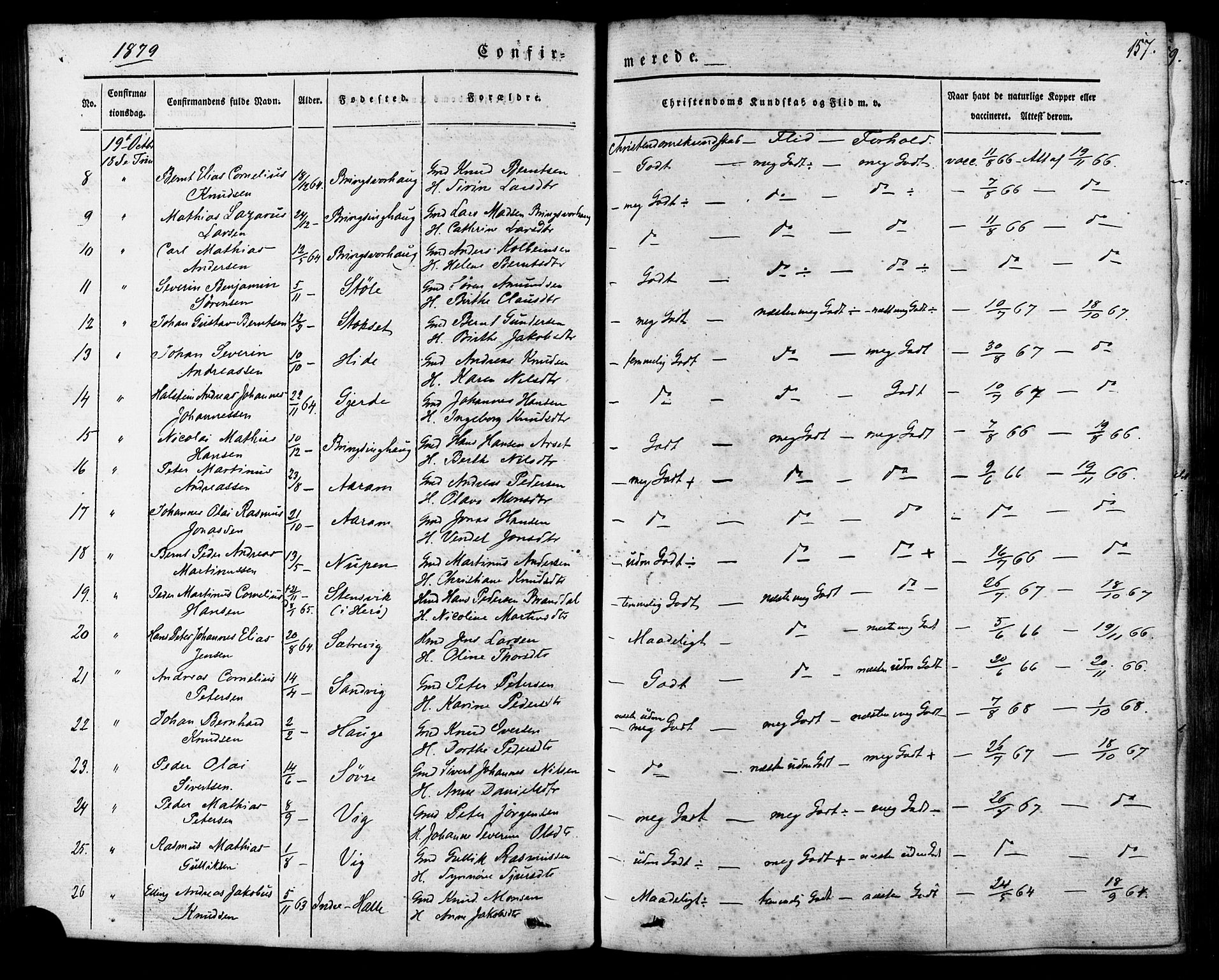 Ministerialprotokoller, klokkerbøker og fødselsregistre - Møre og Romsdal, AV/SAT-A-1454/503/L0034: Parish register (official) no. 503A02, 1841-1884, p. 157