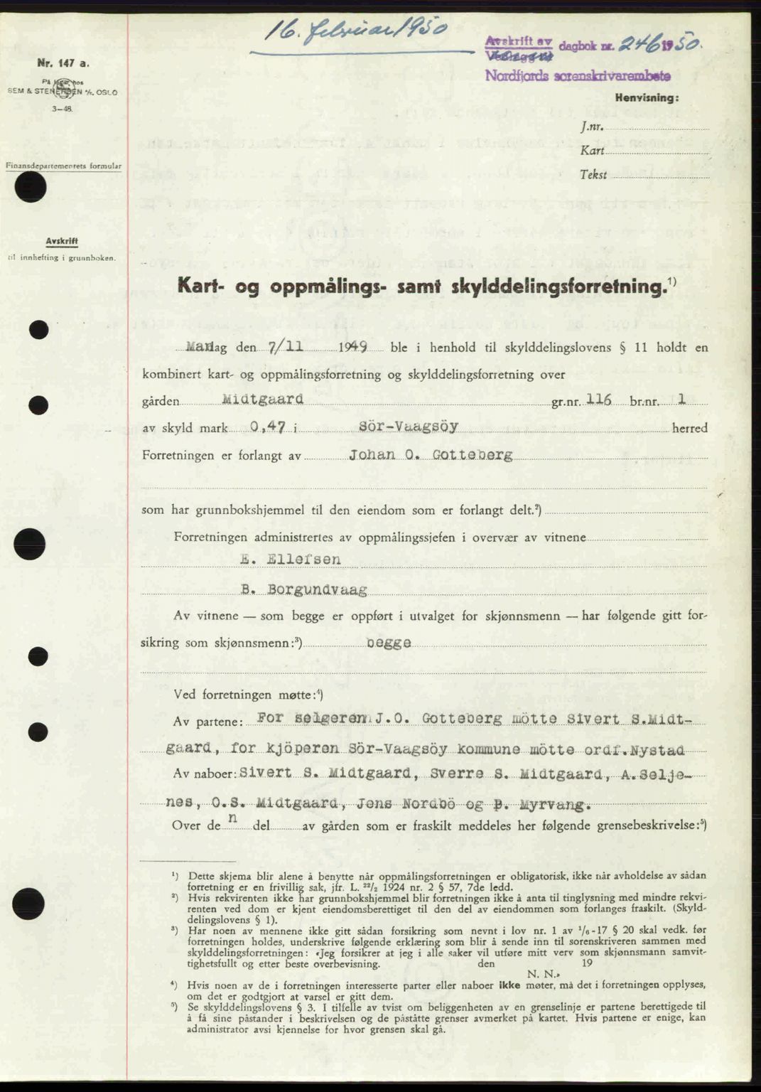 Nordfjord sorenskriveri, SAB/A-2801/02/02b/02bj/L0016a: Mortgage book no. A16 I, 1949-1950, Diary no: : 246/1950