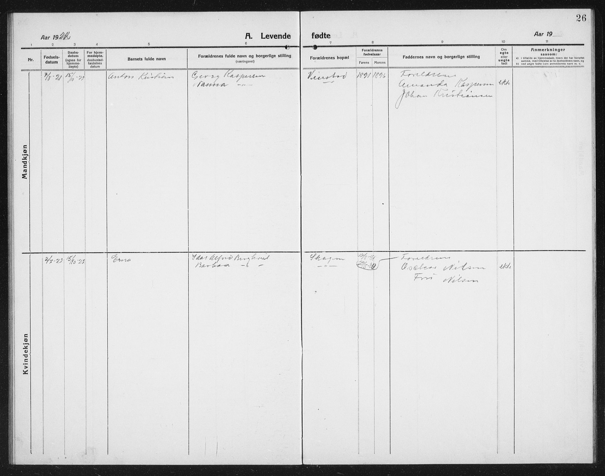 Ministerialprotokoller, klokkerbøker og fødselsregistre - Nordland, AV/SAT-A-1459/887/L1229: Parish register (copy) no. 887C01, 1916-1935, p. 26