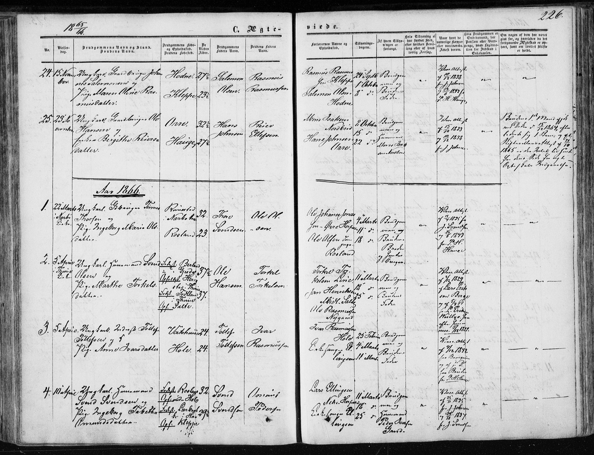 Klepp sokneprestkontor, SAST/A-101803/001/3/30BA/L0005: Parish register (official) no. A 5, 1853-1870, p. 226