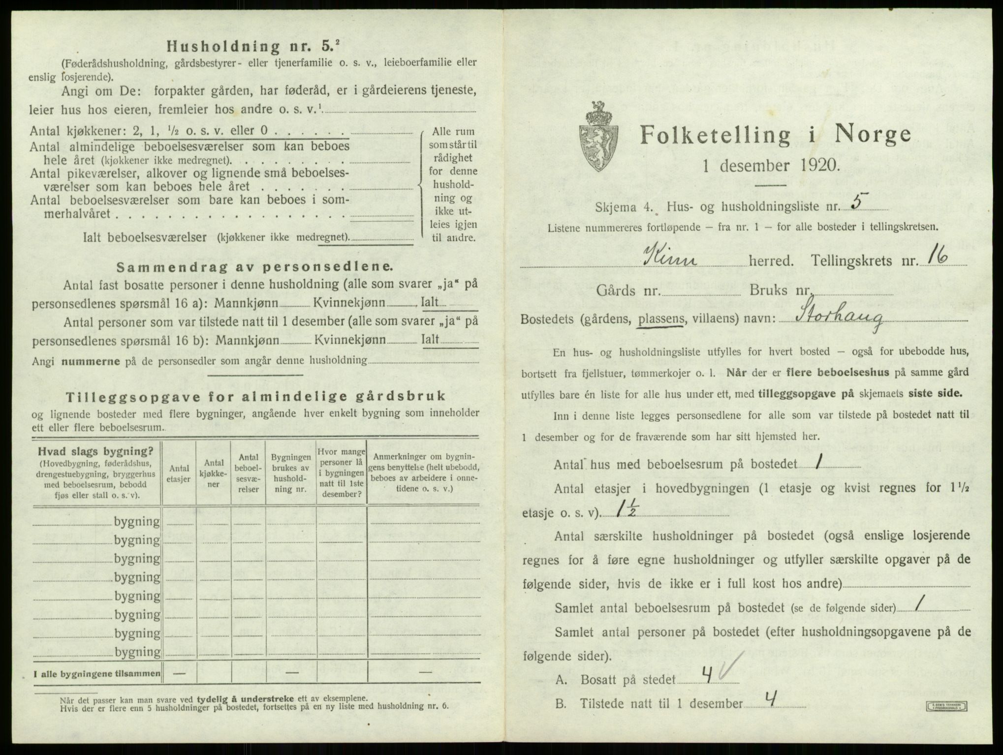 SAB, 1920 census for Kinn, 1920, p. 697