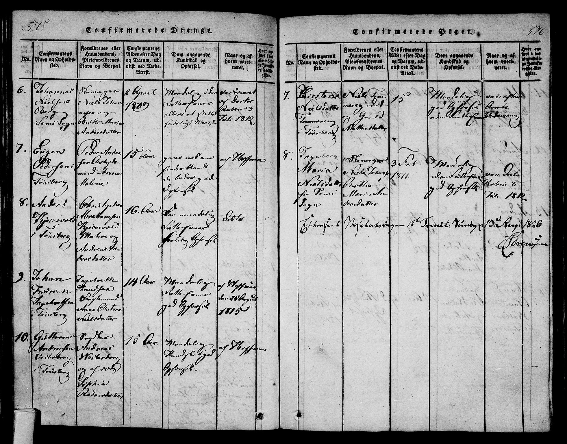 Tønsberg kirkebøker, AV/SAKO-A-330/F/Fa/L0004: Parish register (official) no. I 4, 1813-1826, p. 575-576