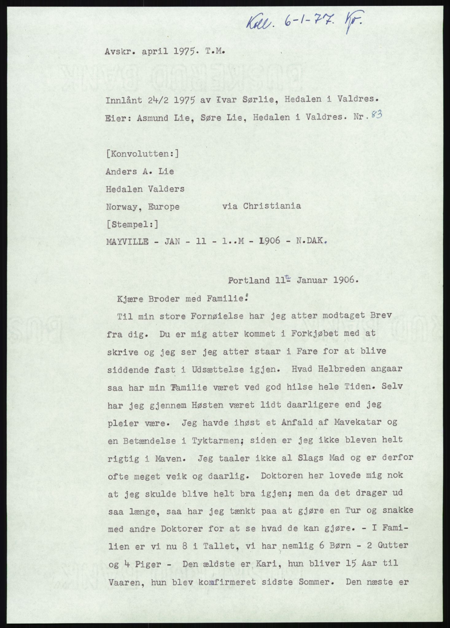 Samlinger til kildeutgivelse, Amerikabrevene, AV/RA-EA-4057/F/L0013: Innlån fra Oppland: Lie (brevnr 79-115) - Nordrum, 1838-1914, p. 63