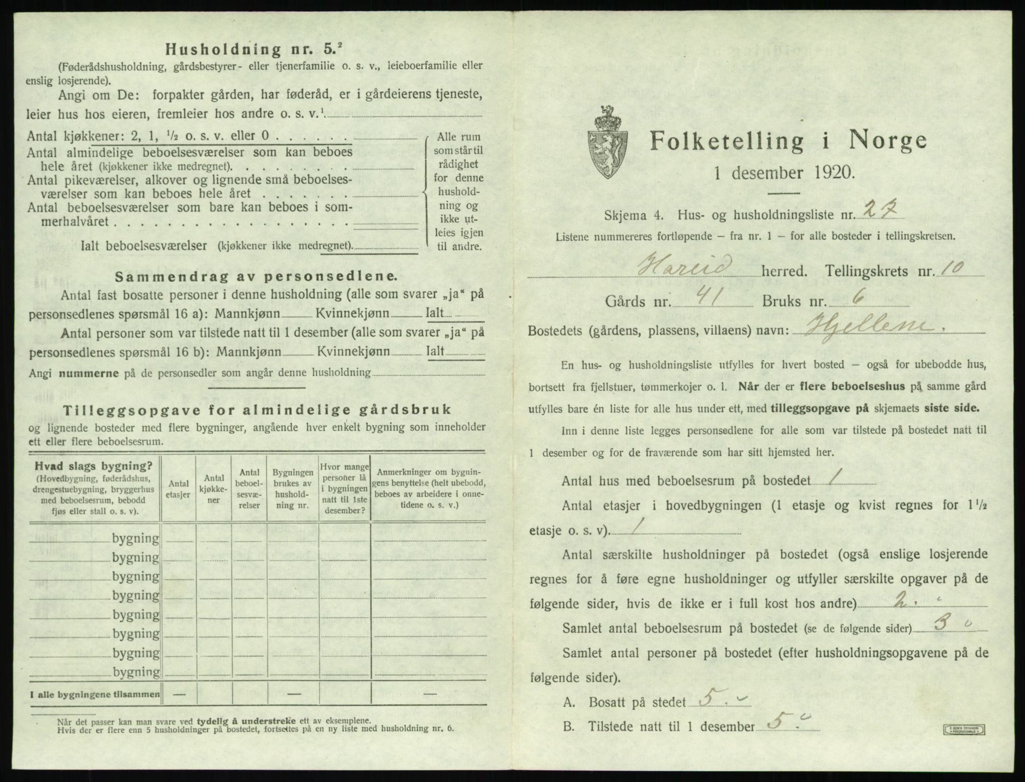 SAT, 1920 census for Hareid, 1920, p. 533