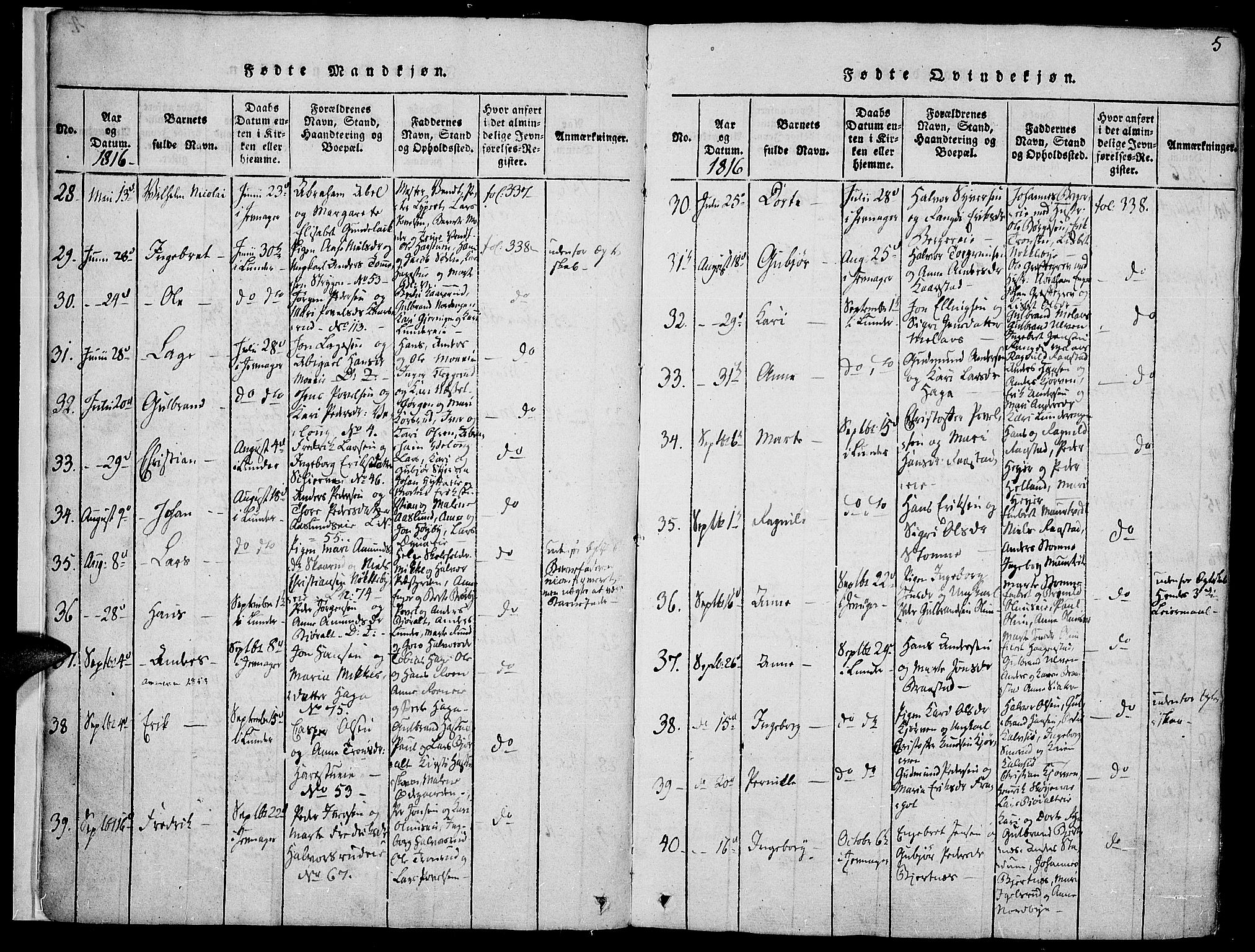 Jevnaker prestekontor, AV/SAH-PREST-116/H/Ha/Haa/L0005: Parish register (official) no. 5, 1815-1837, p. 5