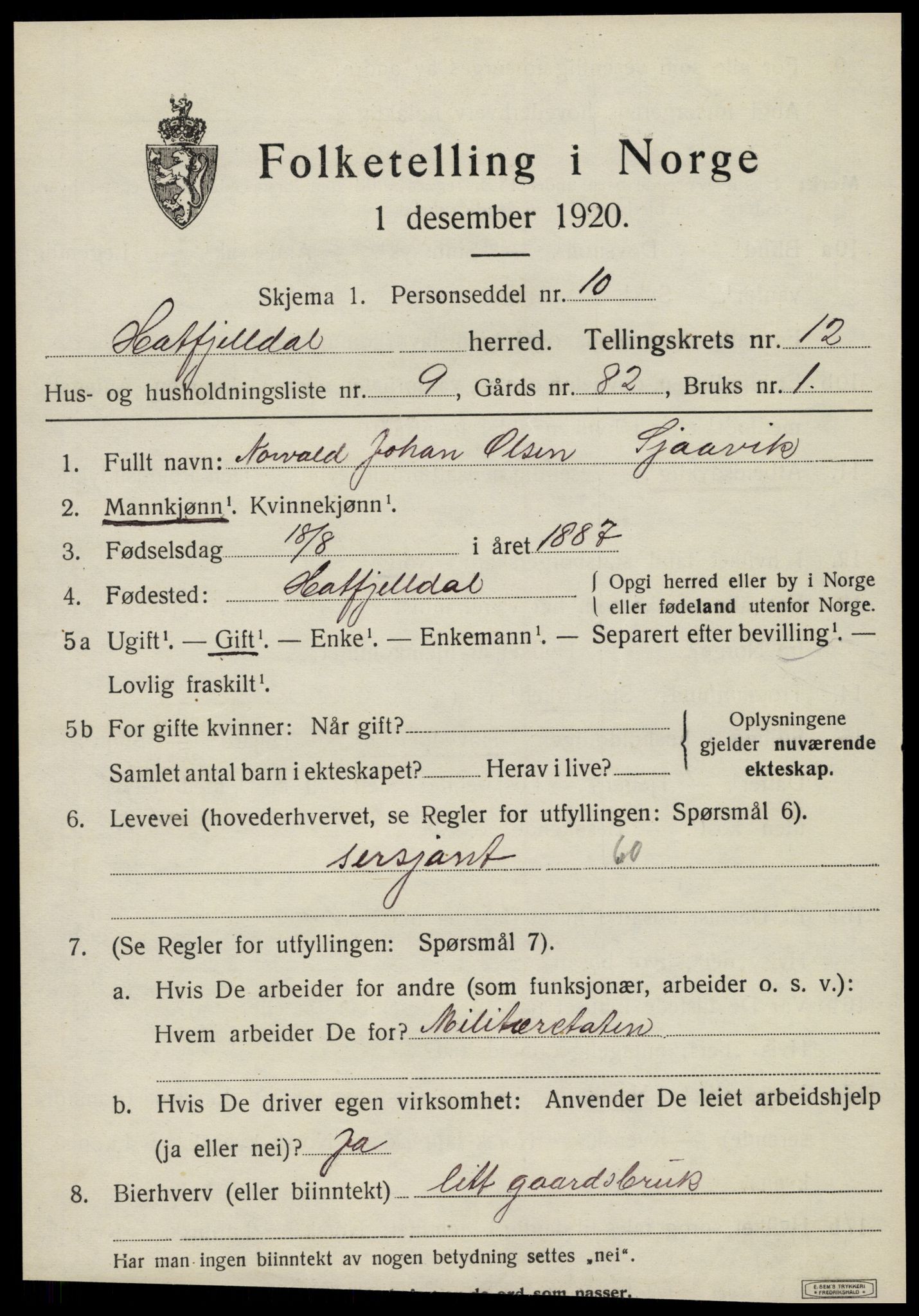 SAT, 1920 census for Hattfjelldal, 1920, p. 2882