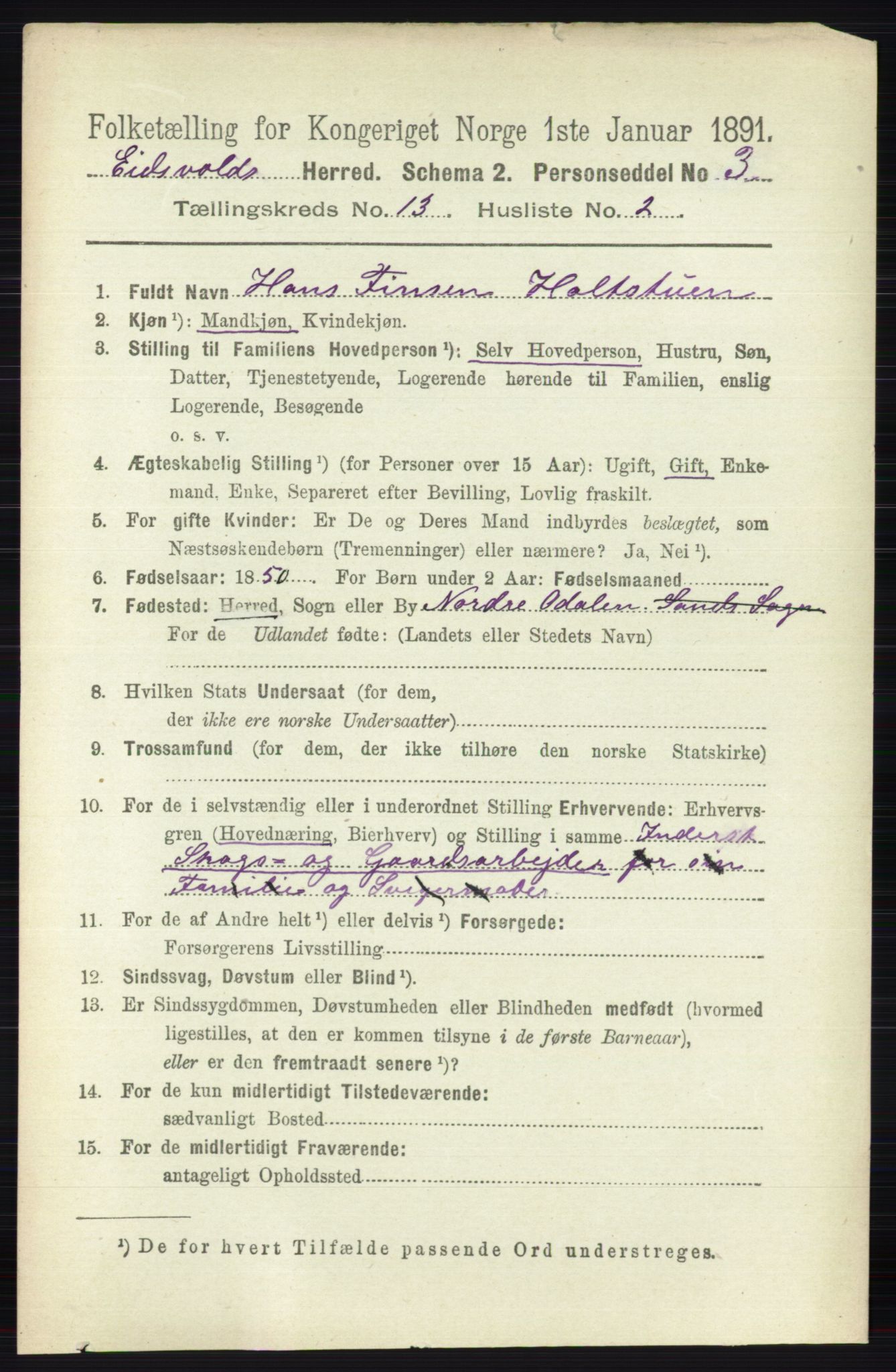 RA, 1891 census for 0237 Eidsvoll, 1891, p. 8999